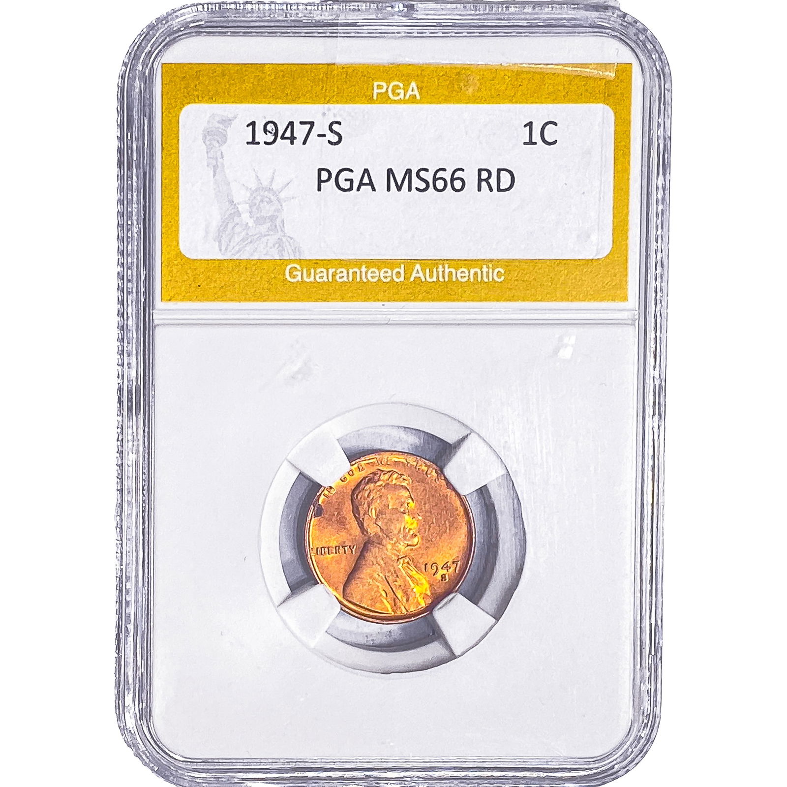 1947-S Wheat Cent PGA MS66 RD: 1947-S Wheat Cent PGA MS66 RD