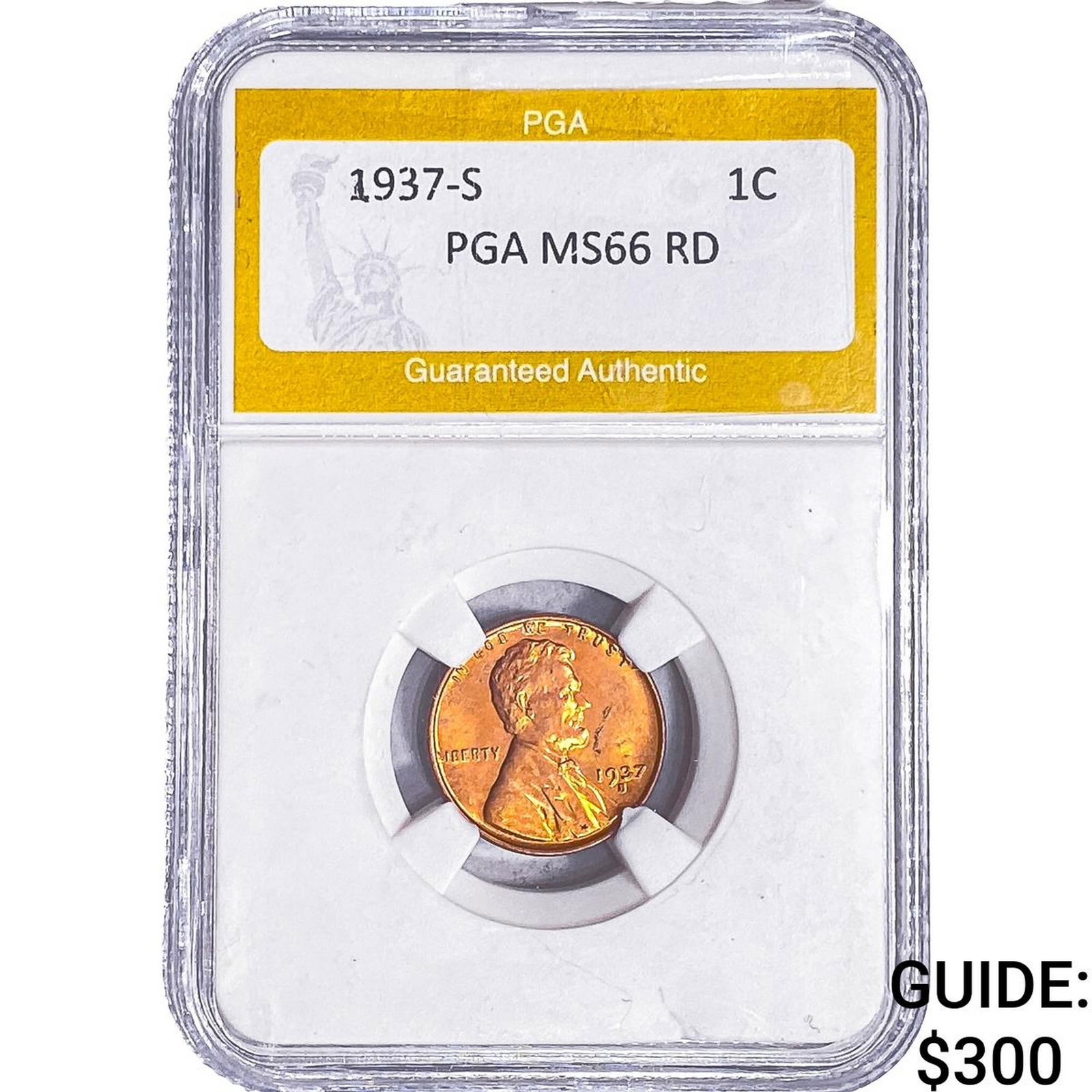 1937-S Wheat Cent PGA MS66 RD: 1937-S Wheat Cent PGA MS66 RD