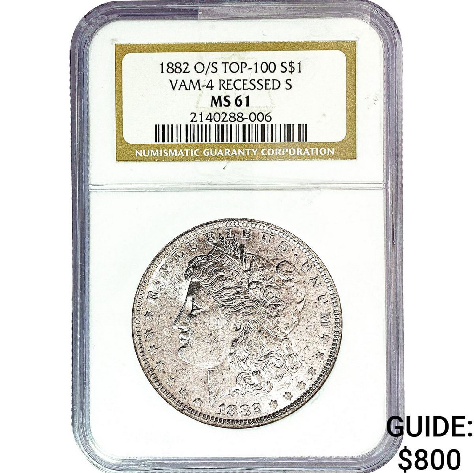 1882-O/S Morgan Silver Dollar NGC MS61 VAM-4: 1882-O/S Morgan Silver Dollar NGC MS61 VAM-4