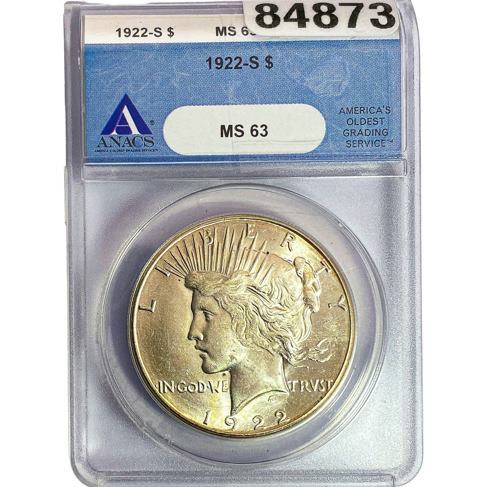1922-S Silver Peace Dollar ANACS MS63: 1922-S Silver Peace Dollar ANACS MS63