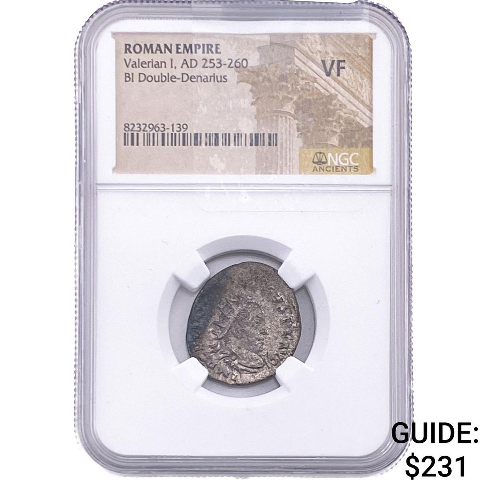 Roman Valerian I, AD 253-260 BI Double-Denarius NGC VF: Roman Valerian I, AD 253-260 BI Double-Denarius NGC VF