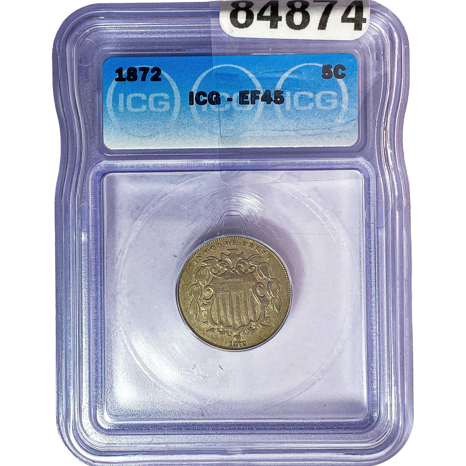 1872 Shield Nickel ICG EF45: 1872 Shield Nickel ICG EF45