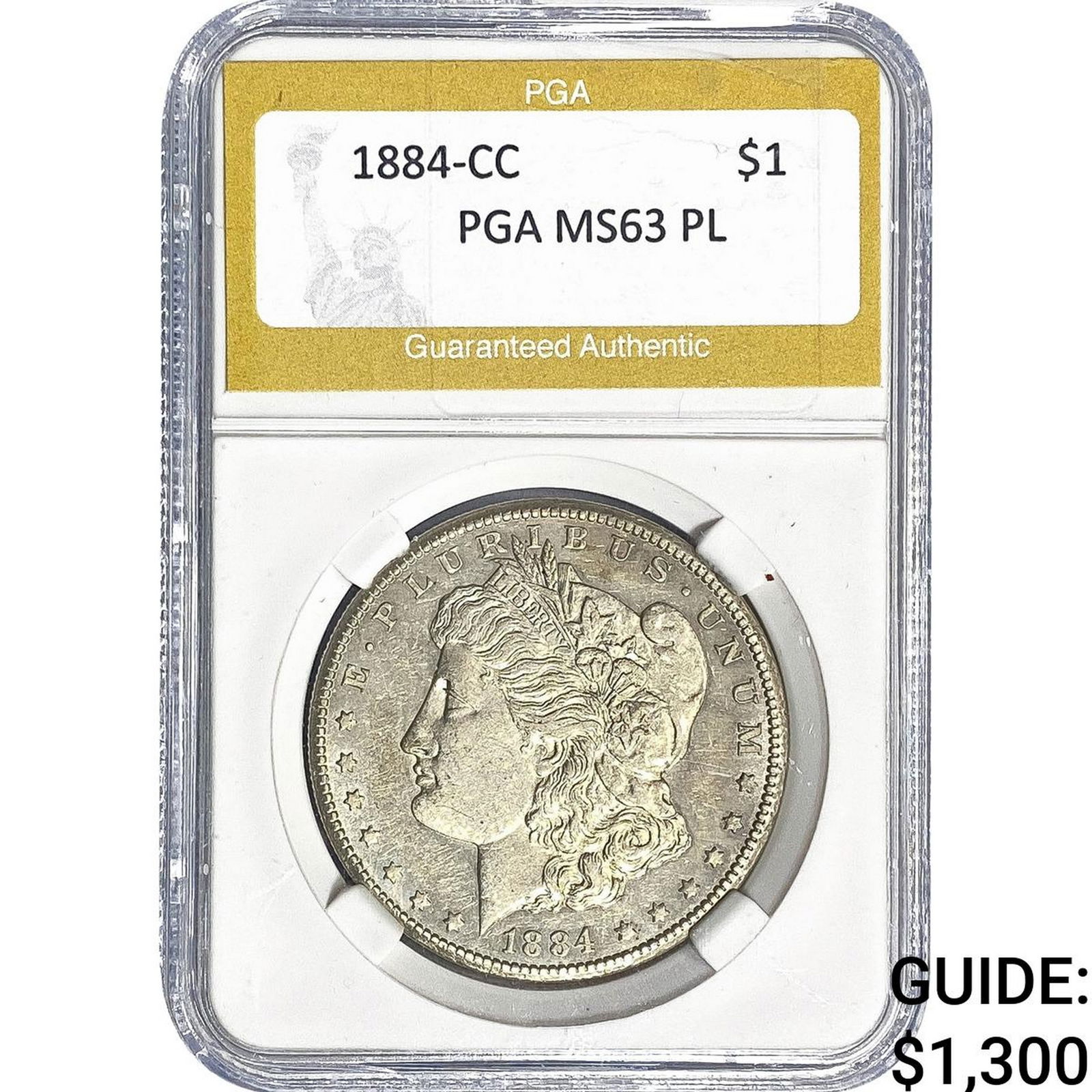 1884-CC Morgan Silver Dollar PGA MS63 PL: 1884-CC Morgan Silver Dollar PGA MS63 PL
