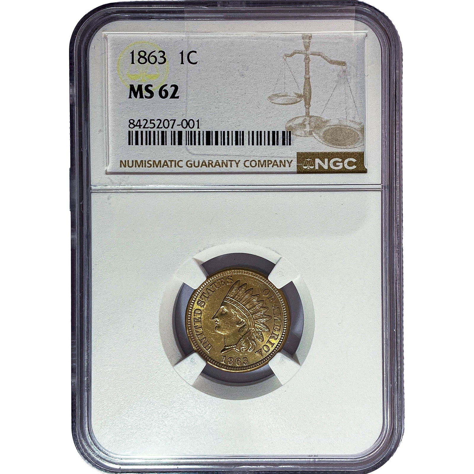 1863 Indian Head Cent NGC MS62: 1863 Indian Head Cent NGC MS62