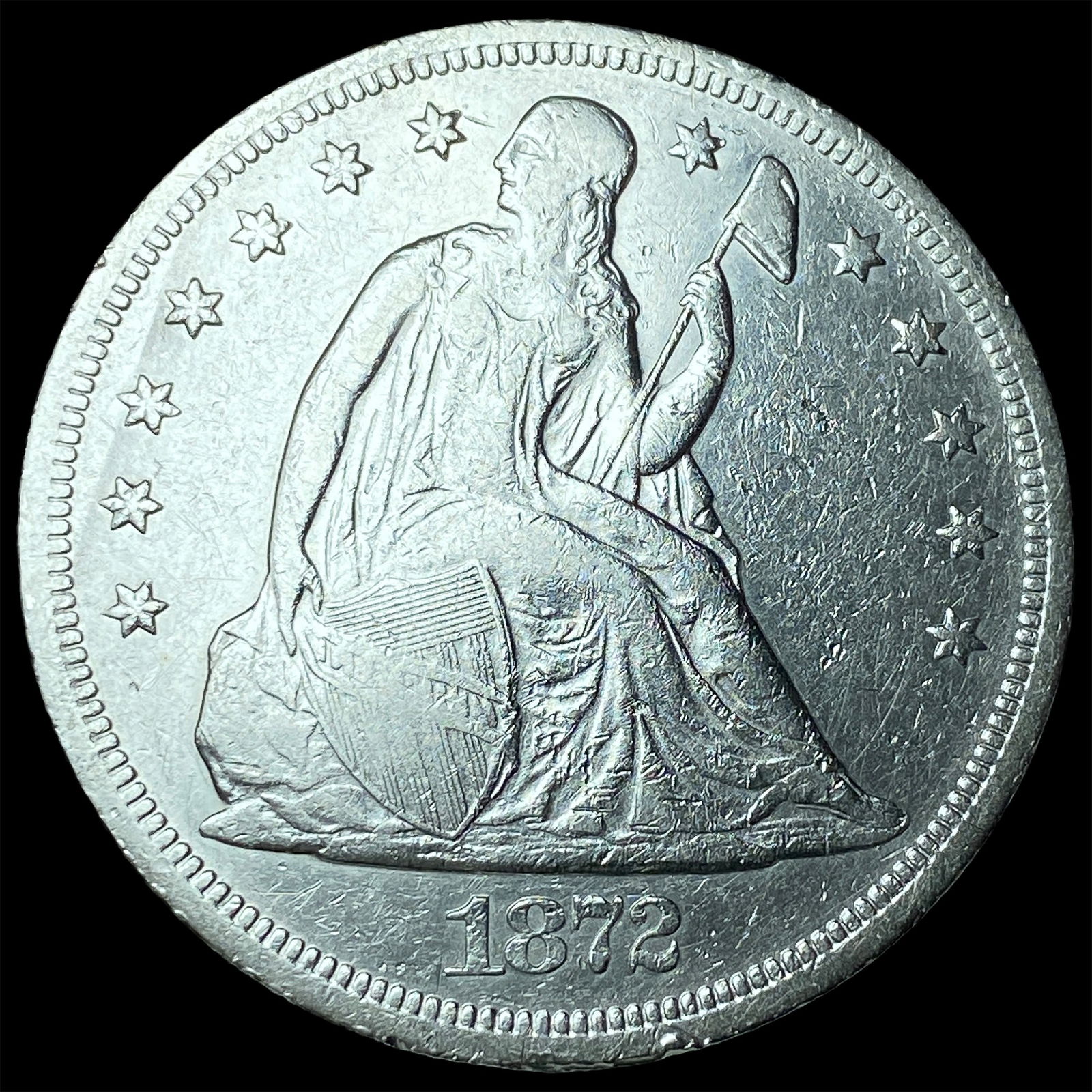 1872 Seated Liberty Silver Dollar CLOSELY UNCIRCULATED: 1872 Seated Liberty Silver Dollar CLOSELY UNCIRCULATED