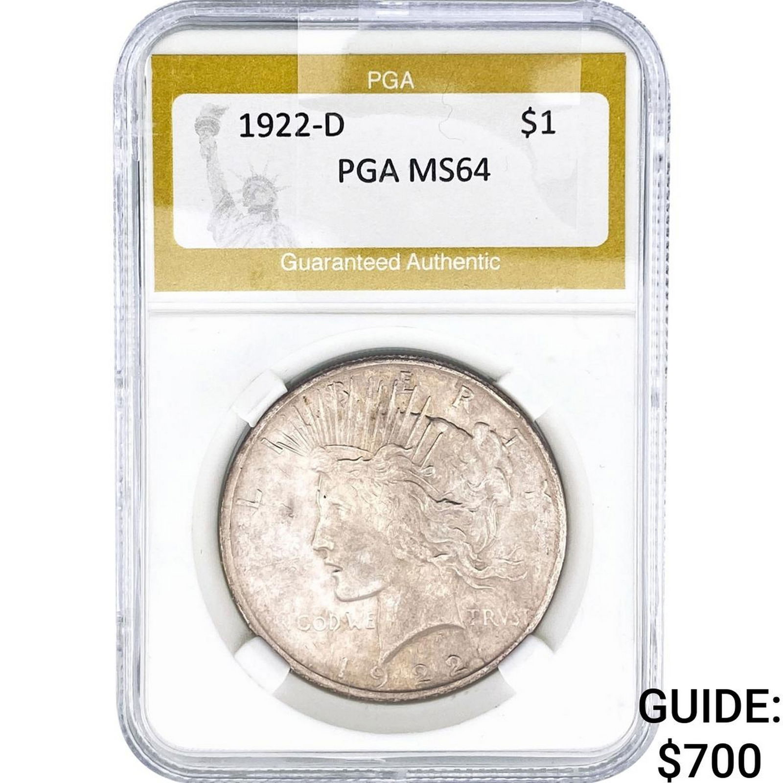 1922-D Silver Peace Dollar PGA MS64: 1922-D Silver Peace Dollar PGA MS64