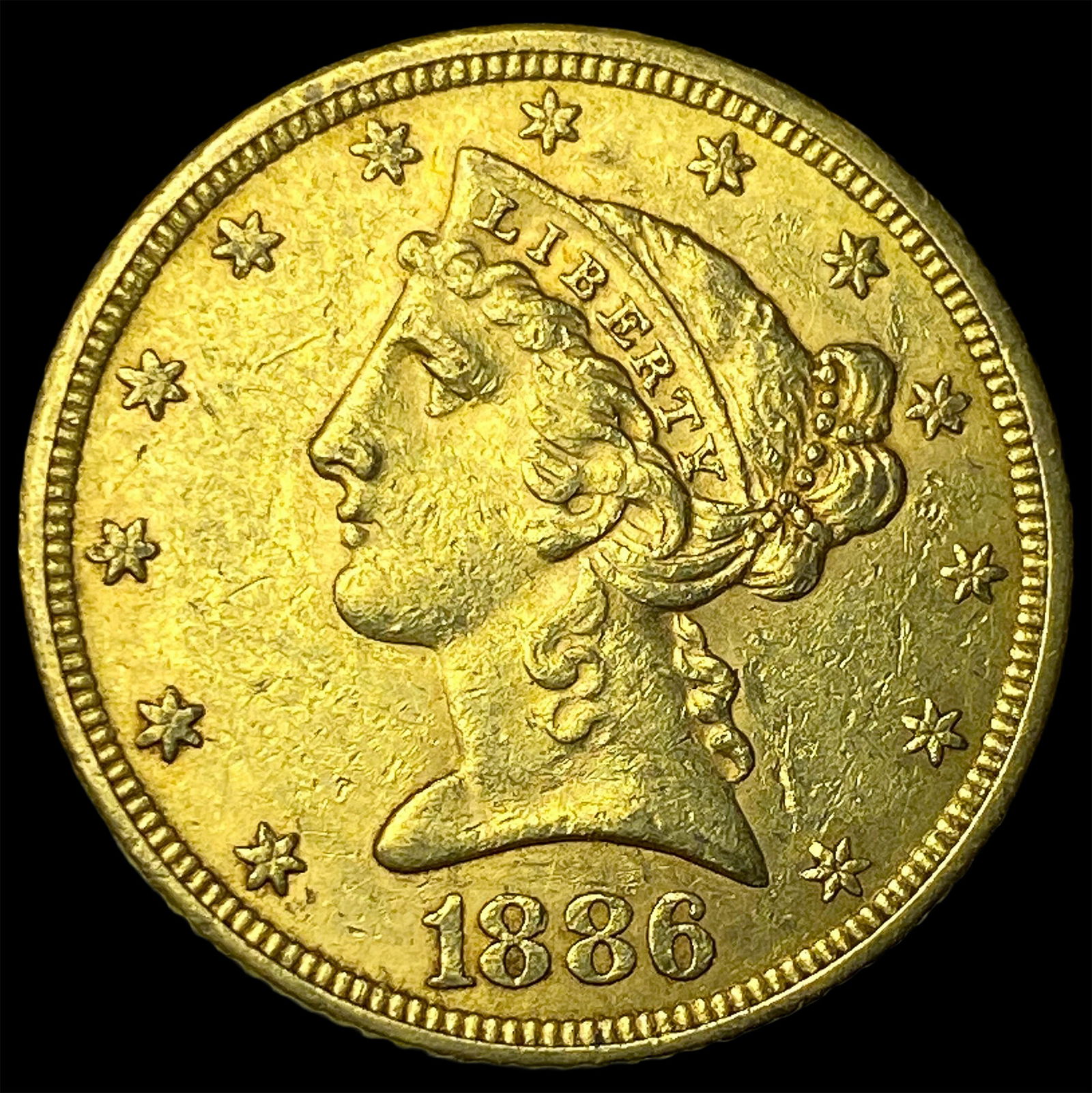 1886 Liberty Head Half Eagle $5 Gold CLOSELY UNCIRCULATED: 1886 Liberty Head Half Eagle $5 Gold CLOSELY UNCIRCULATED