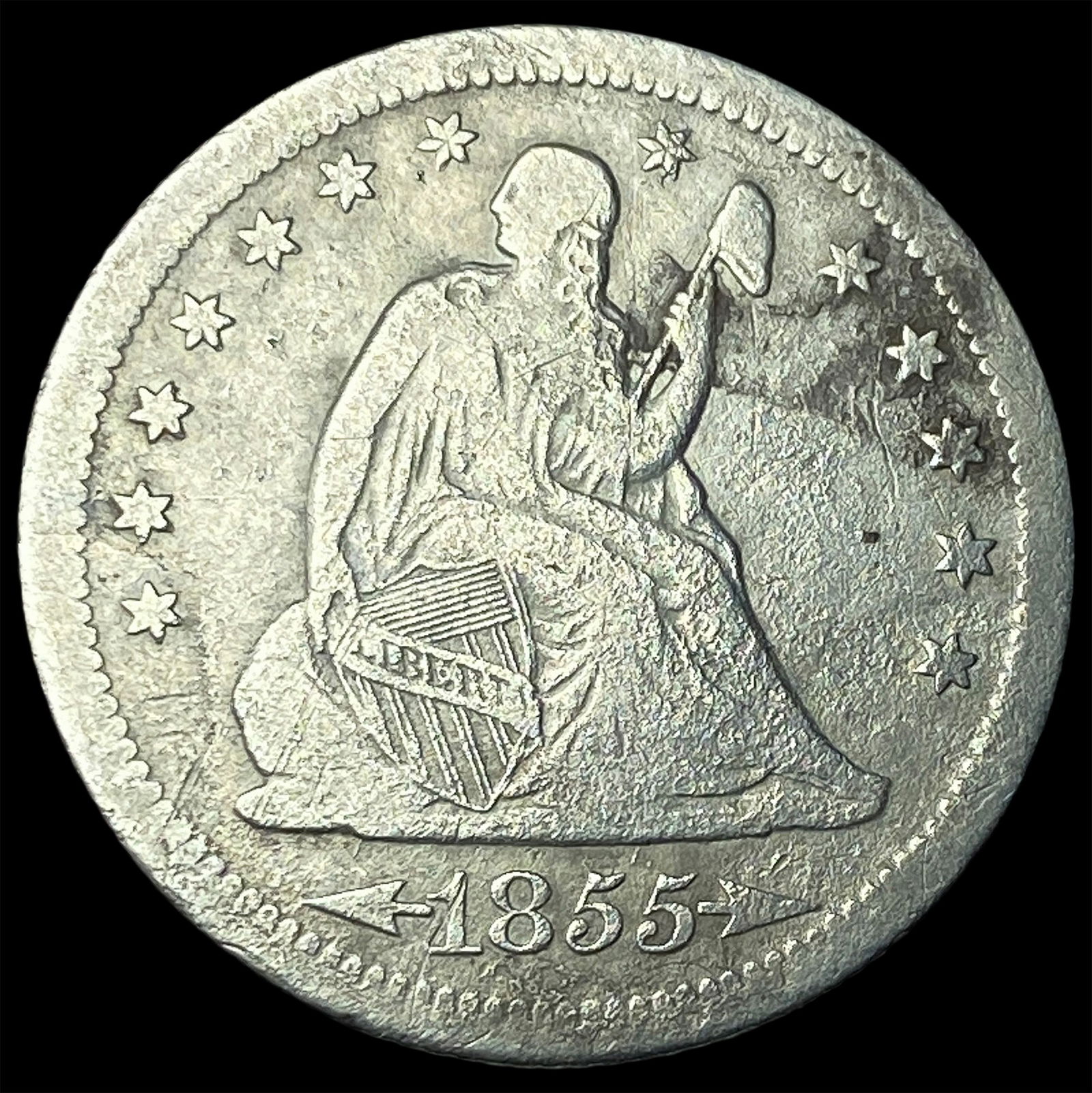 1855-S Silver Seated Liberty Quarter LIGHTLY CIRCULATED: 1855-S Silver Seated Liberty Quarter LIGHTLY CIRCULATED