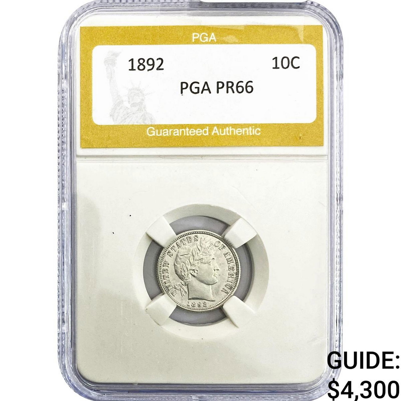 1892 Barber Dime PGA PR66: 1892 Barber Dime PGA PR66