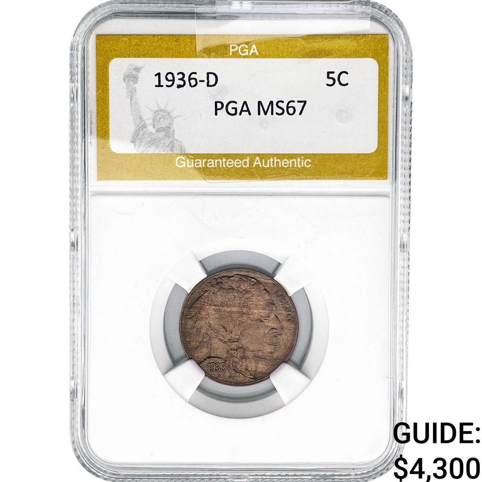 1936-D Buffalo Nickel PGA MS67: 1936-D Buffalo Nickel PGA MS67