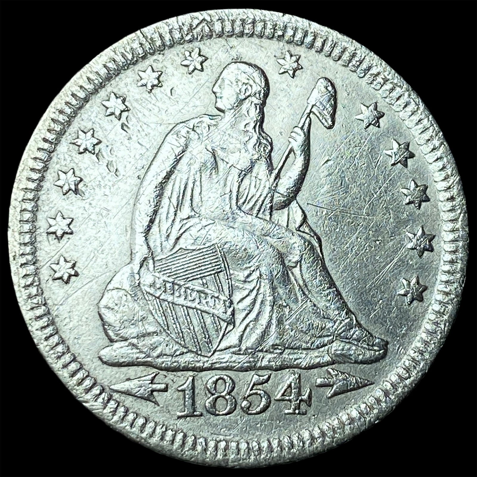 1854 Arrows Seated Liberty Quarter CLOSELY UNCIRCULATED: 1854 Arrows Seated Liberty Quarter CLOSELY UNCIRCULATED