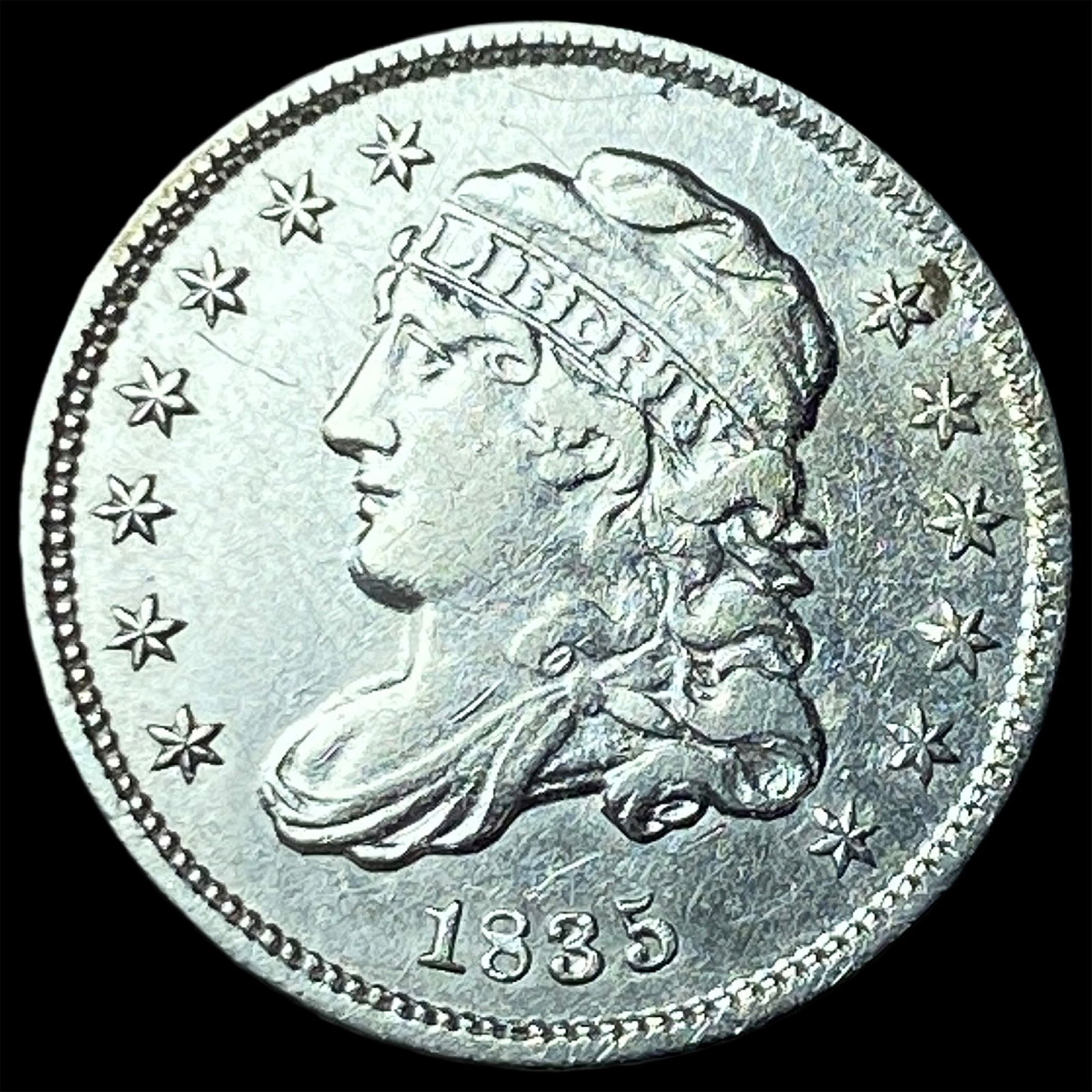1835 Silver 5C Capped Bust Half Dime NEARLY UNCIRCULATED: 1835 Silver 5C Capped Bust Half Dime NEARLY UNCIRCULATED