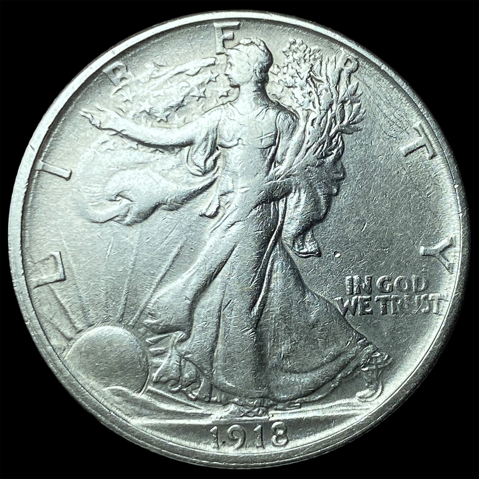1918-S Silver Walking Liberty Half Dollar NEARLY UNCIRCULATED: 1918-S Silver Walking Liberty Half Dollar NEARLY UNCIRCULATED