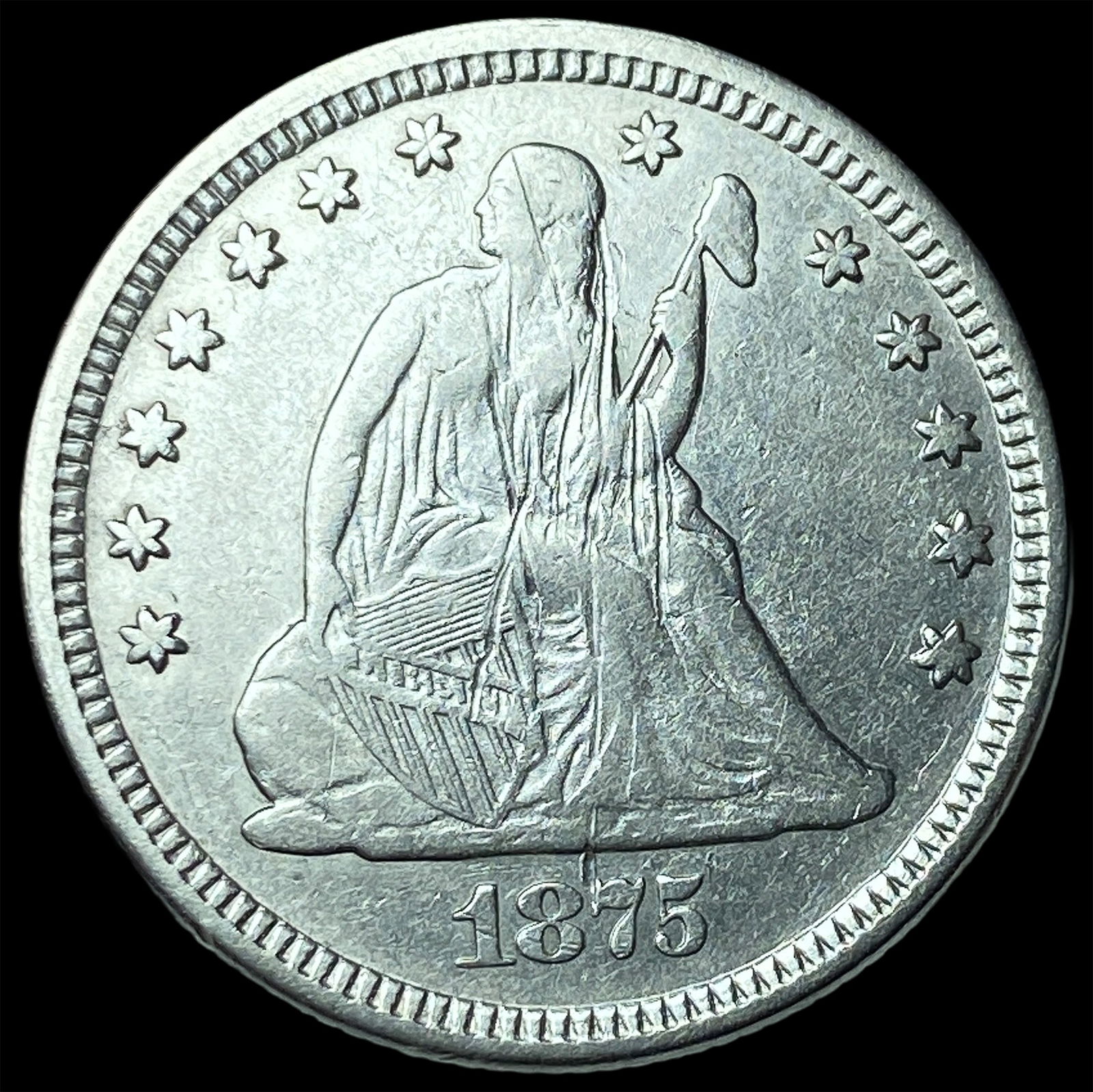 1875 Silver Seated Liberty Quarter NEARLY UNCIRCULATED (1 of 2)