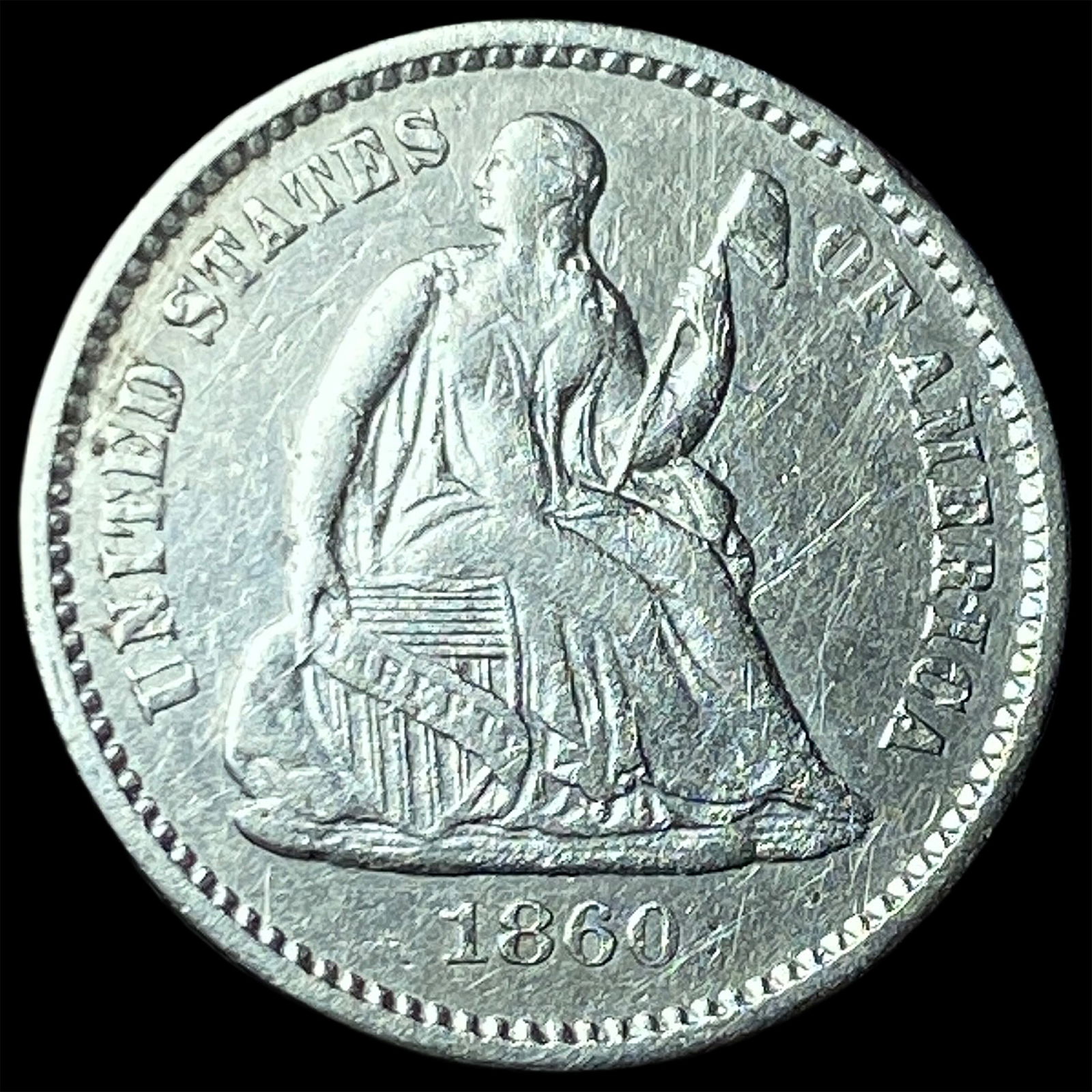 1860 Silver Half Dime NEARLY UNCIRCULATED: 1860 Silver Half Dime NEARLY UNCIRCULATED