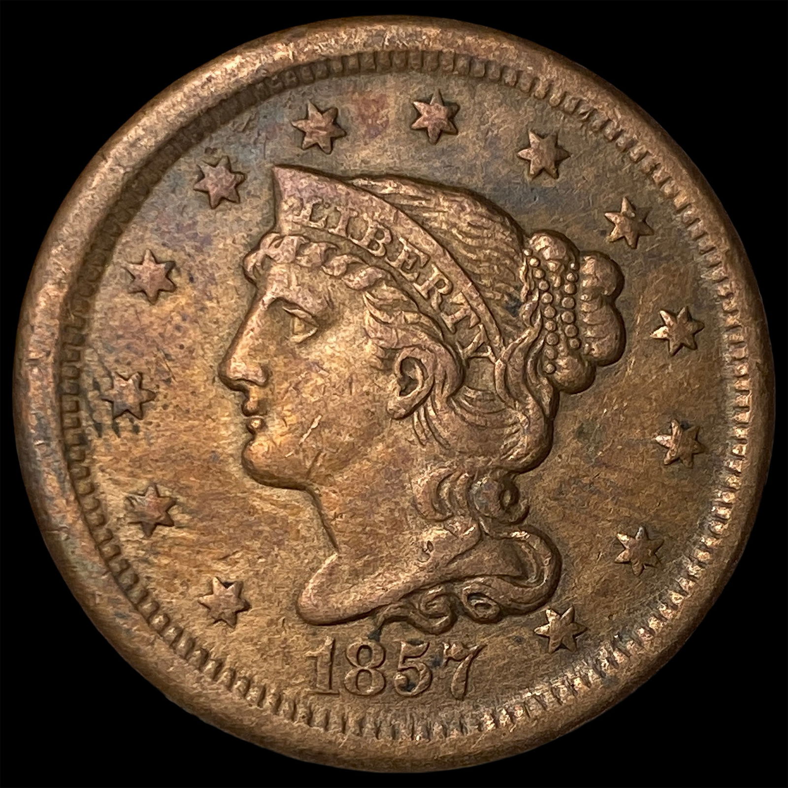 1857 Braided Hair Large Cent CLOSELY UNCIRCULATED (1 of 2)