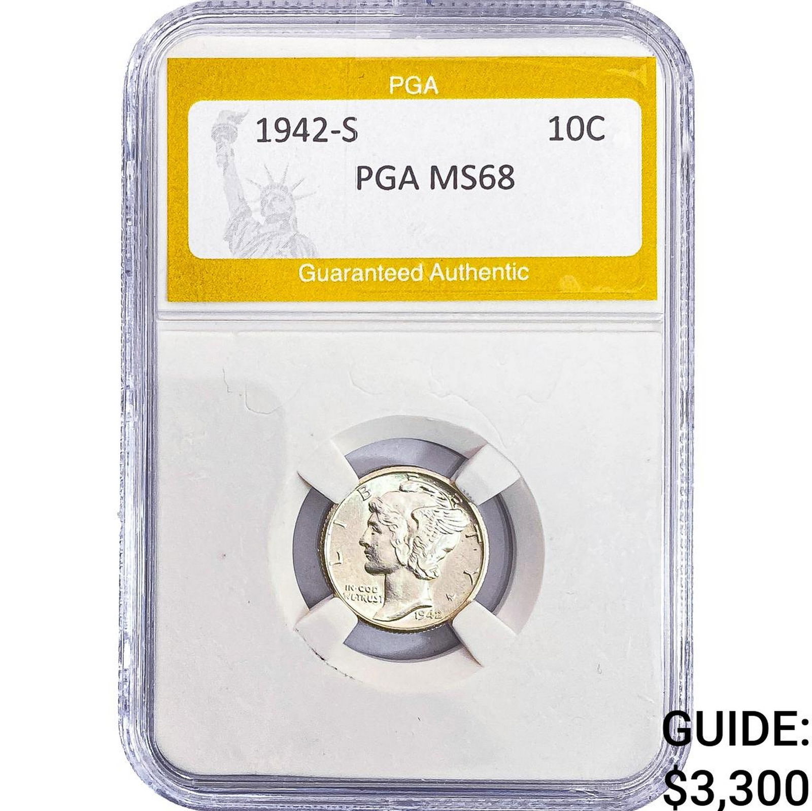 1942-S Mercury Silver Dime PGA MS68: 1942-S Mercury Silver Dime PGA MS68