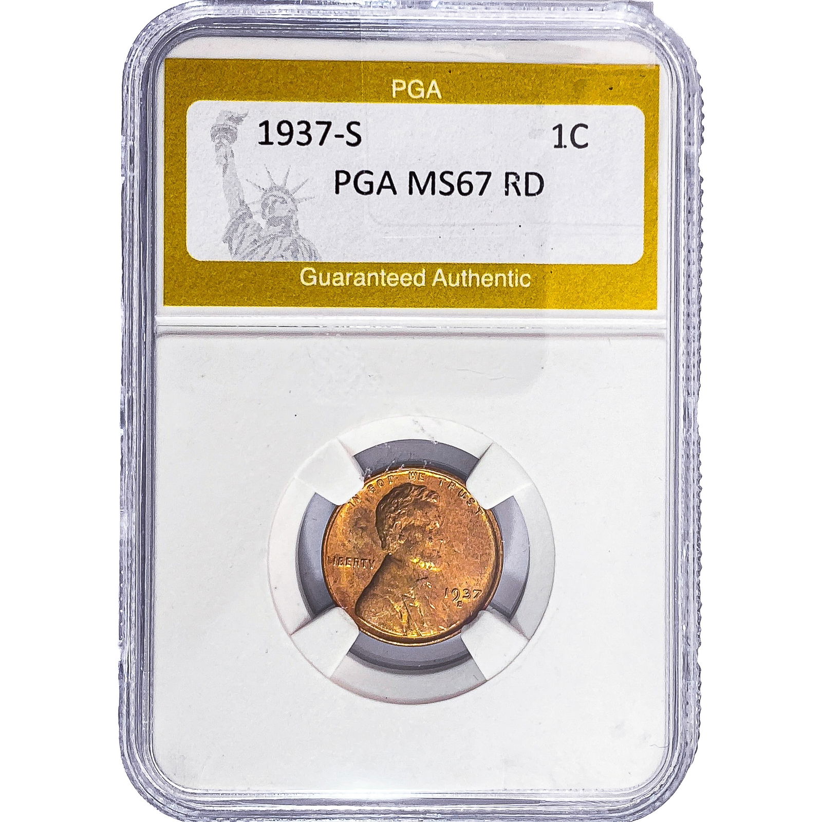 1937-S Wheat Cent PGA MS67 RD: 1937-S Wheat Cent PGA MS67 RD