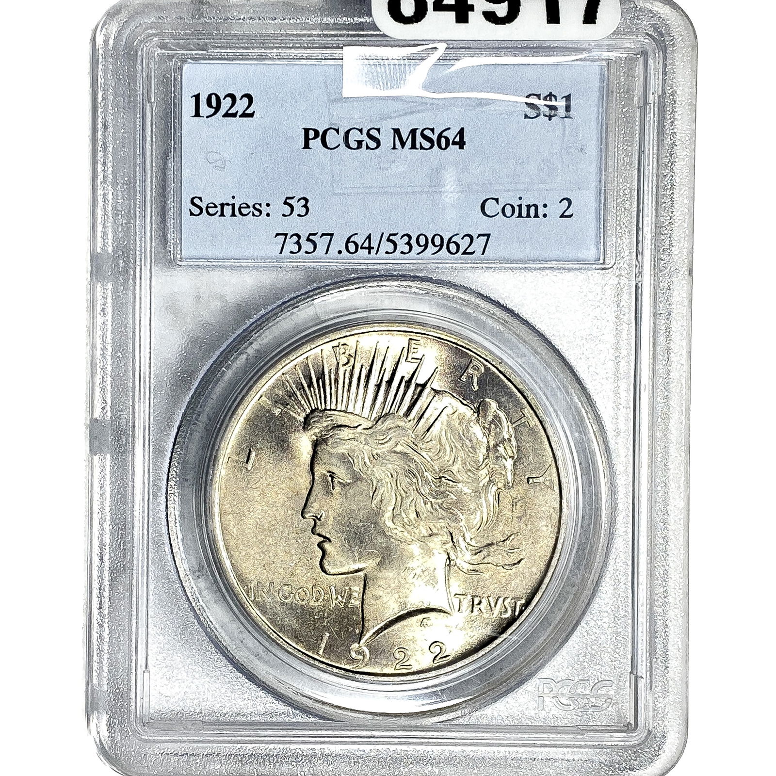 1922 Silver Peace Dollar PCGS MS64: 1922 Silver Peace Dollar PCGS MS64