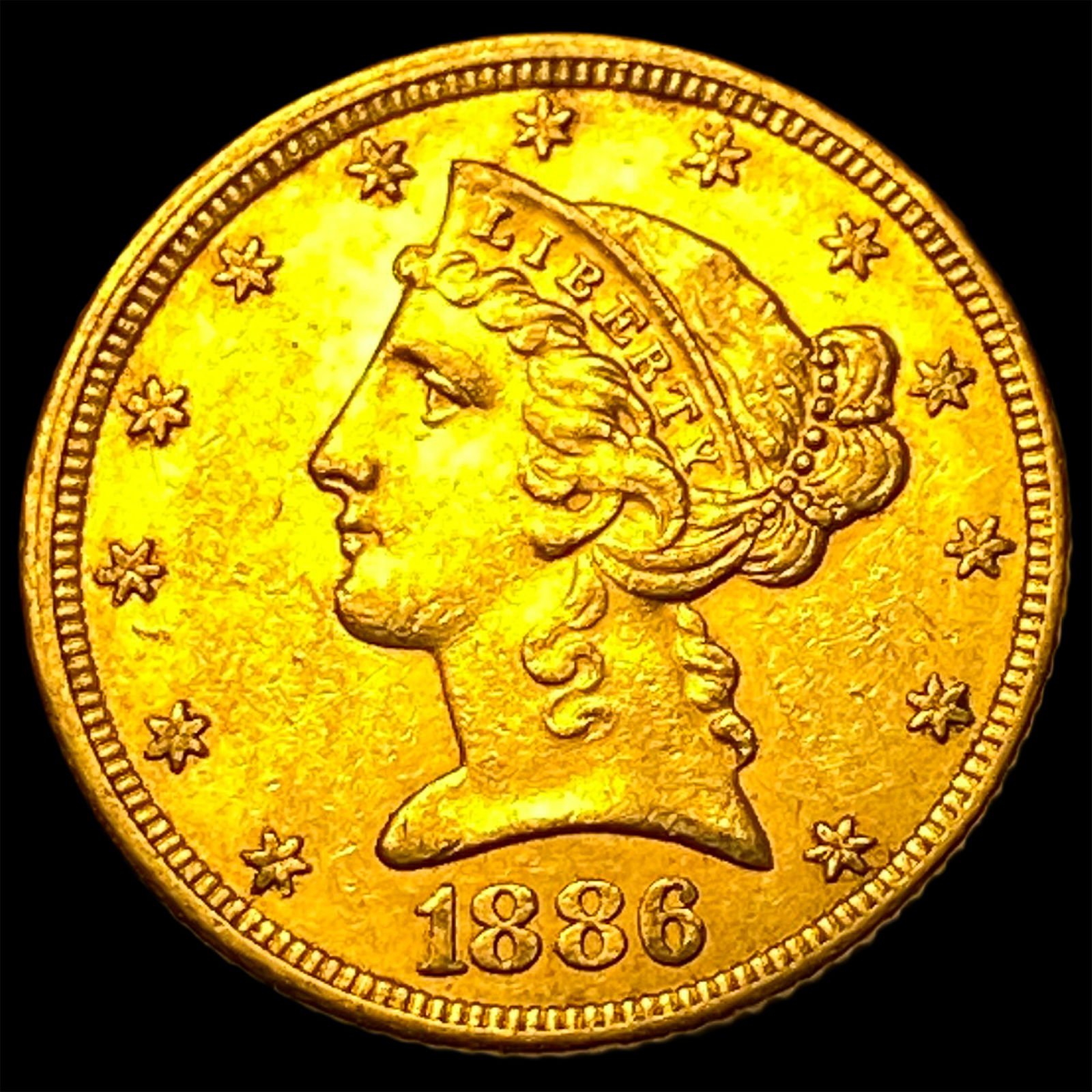 1886 Liberty Head $5 Half Eagle CLOSELY UNCIRCULATED: 1886 Liberty Head $5 Half Eagle CLOSELY UNCIRCULATED