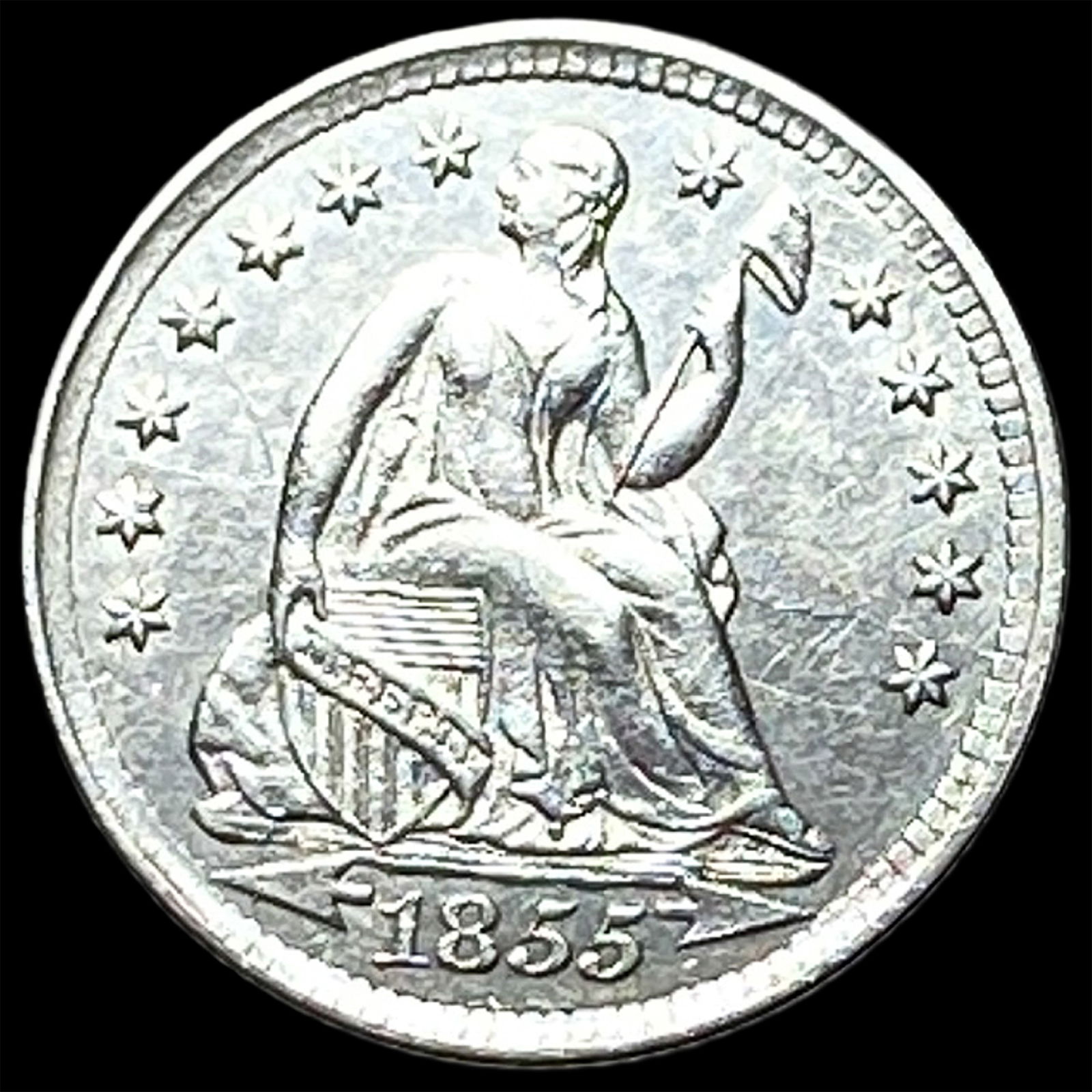 1855 Seated Liberty Half Dime CLOSELY UNCIRCULATED: 1855 Seated Liberty Half Dime CLOSELY UNCIRCULATED