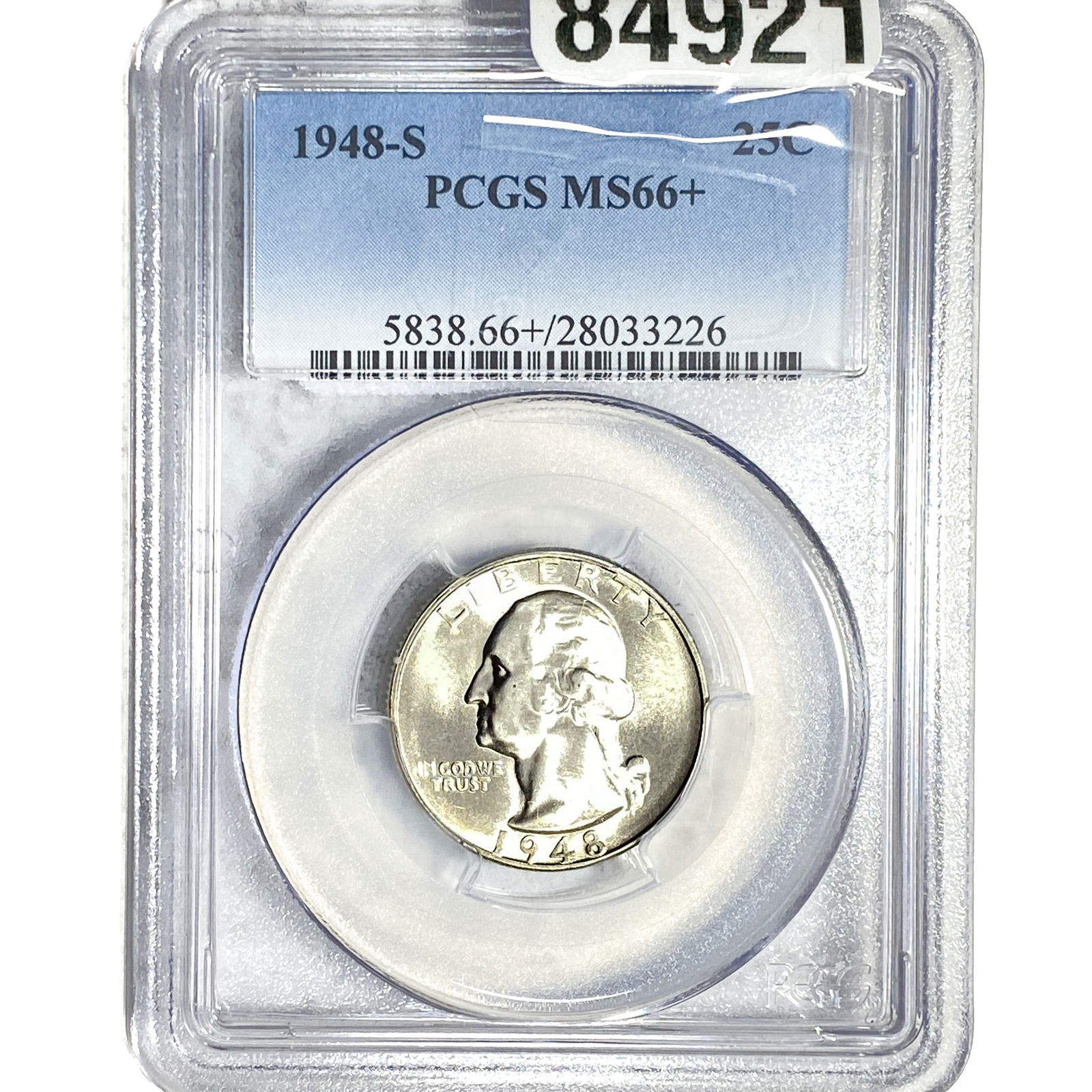 1948-S Washington Silver Quarter PCGS MS66+: 1948-S Washington Silver Quarter PCGS MS66+
