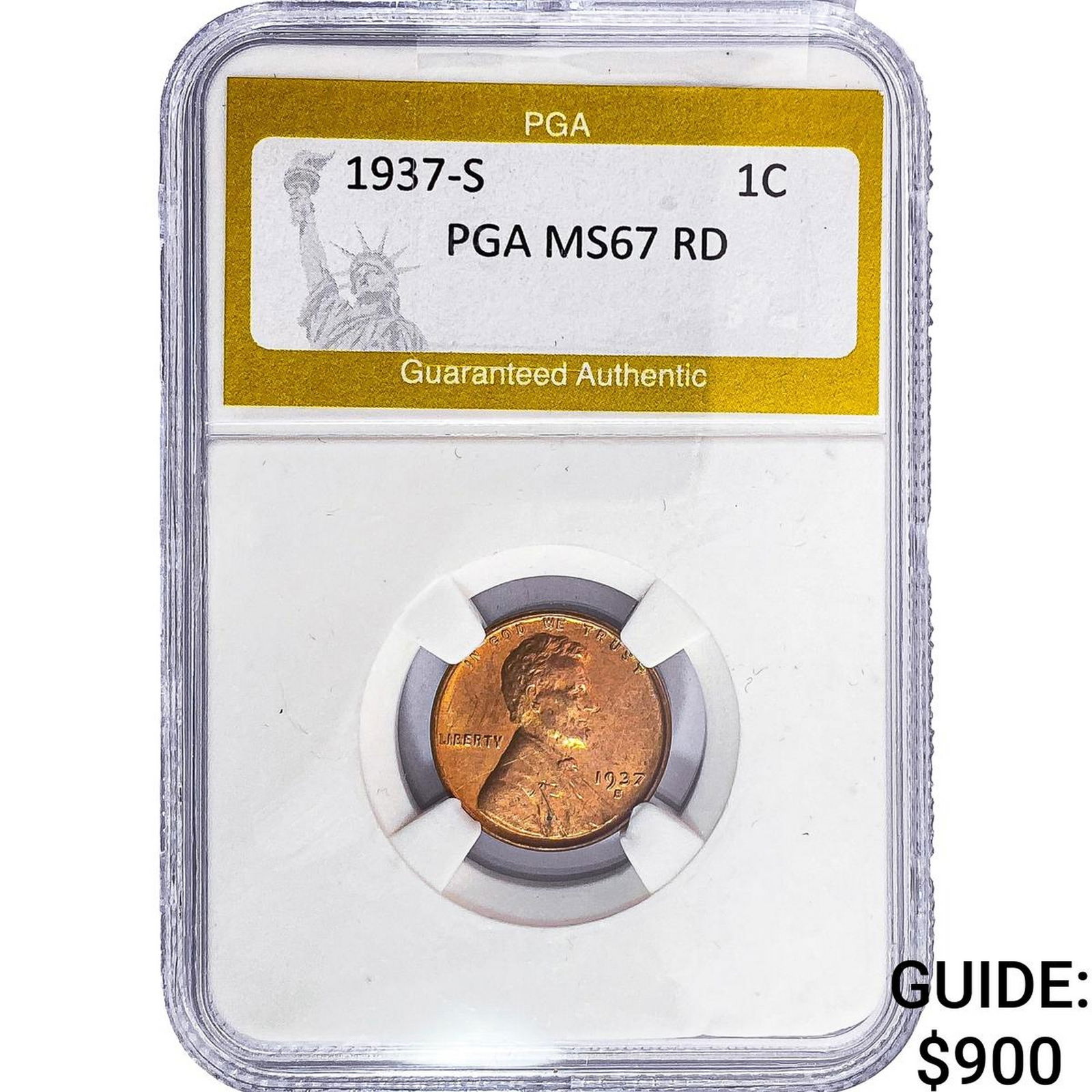 1937-S Wheat Cent PGA MS67 RD: 1937-S Wheat Cent PGA MS67 RD