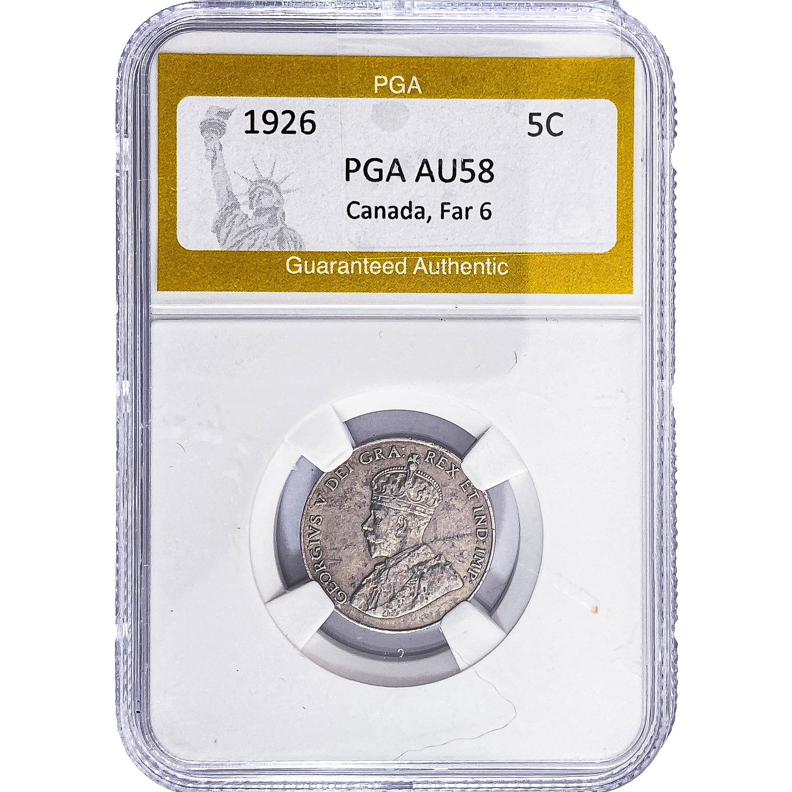 1926 Canada 5 Cents PGA AU58 Far 6: 1926 Canada 5 Cents PGA AU58 Far 6