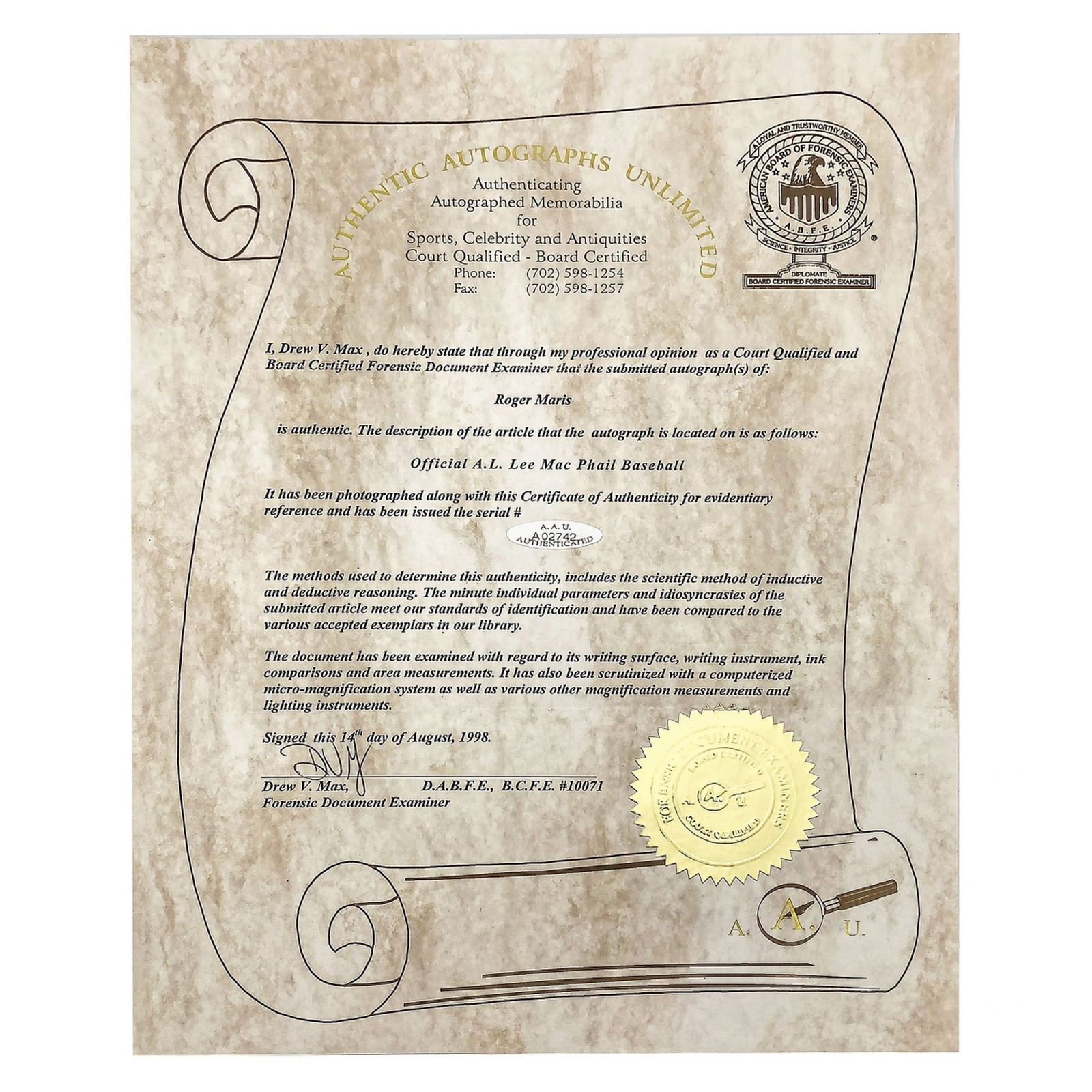 Roger Maris Signed Baseball w/ Certificate - 5