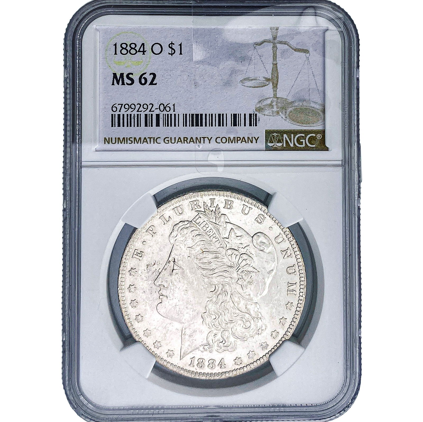 1884-O Morgan Silver Dollar NGC MS62: 1884-O Morgan Silver Dollar NGC MS62