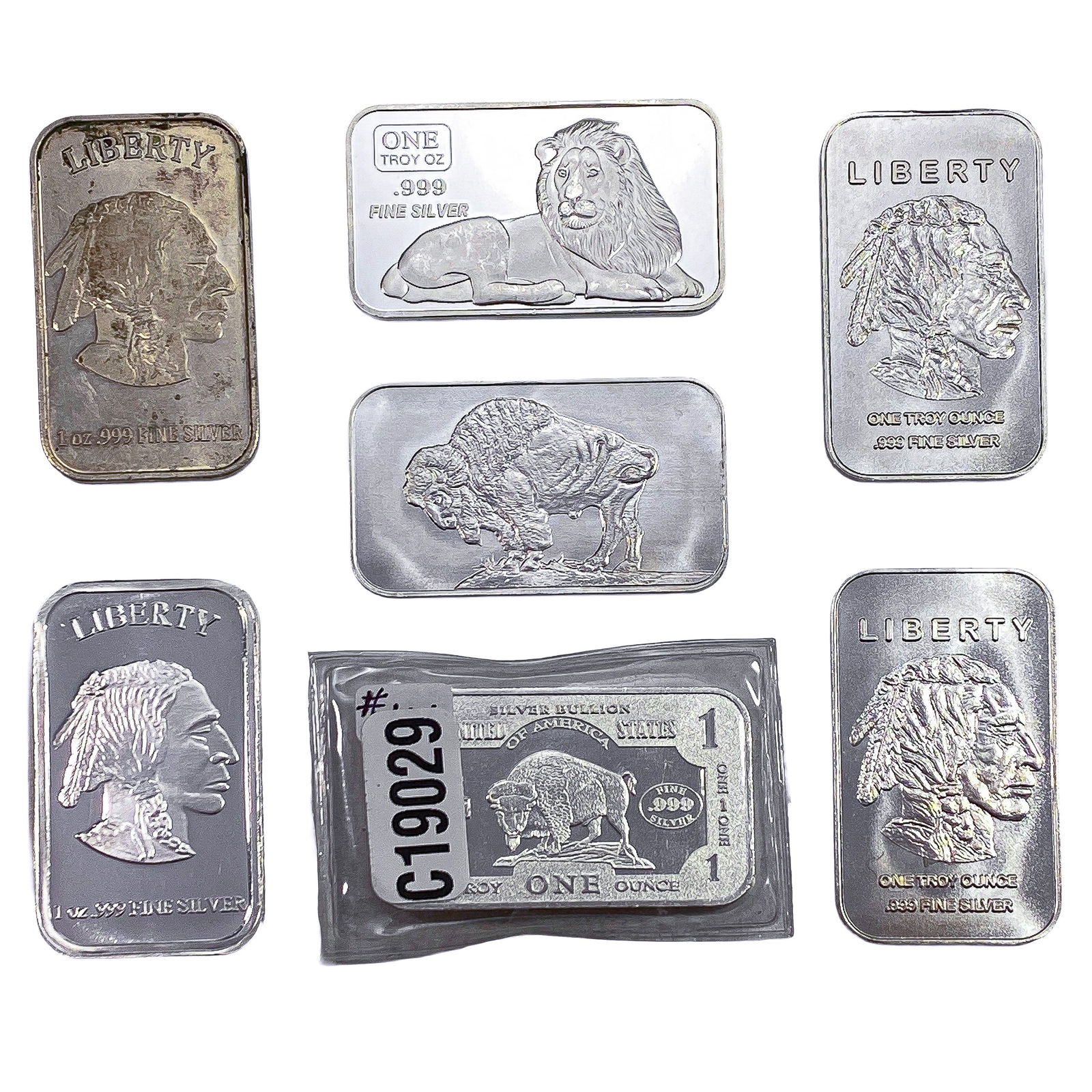 [7] 1 Troy oz Silver Bars Buffalo & Lion Designs: [7] 1 Troy oz Silver Bars Buffalo & Lion Designs