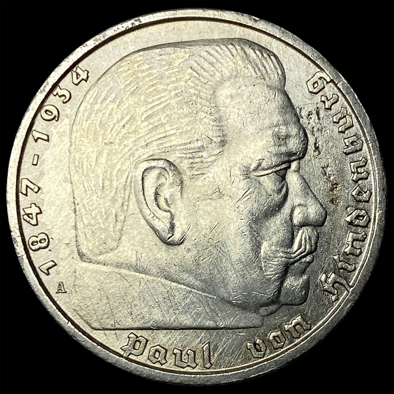 1938-A Germany Silver 5 Mark CLOSELY UNCIRCULATED: 1938-A Germany Silver 5 Mark CLOSELY UNCIRCULATED