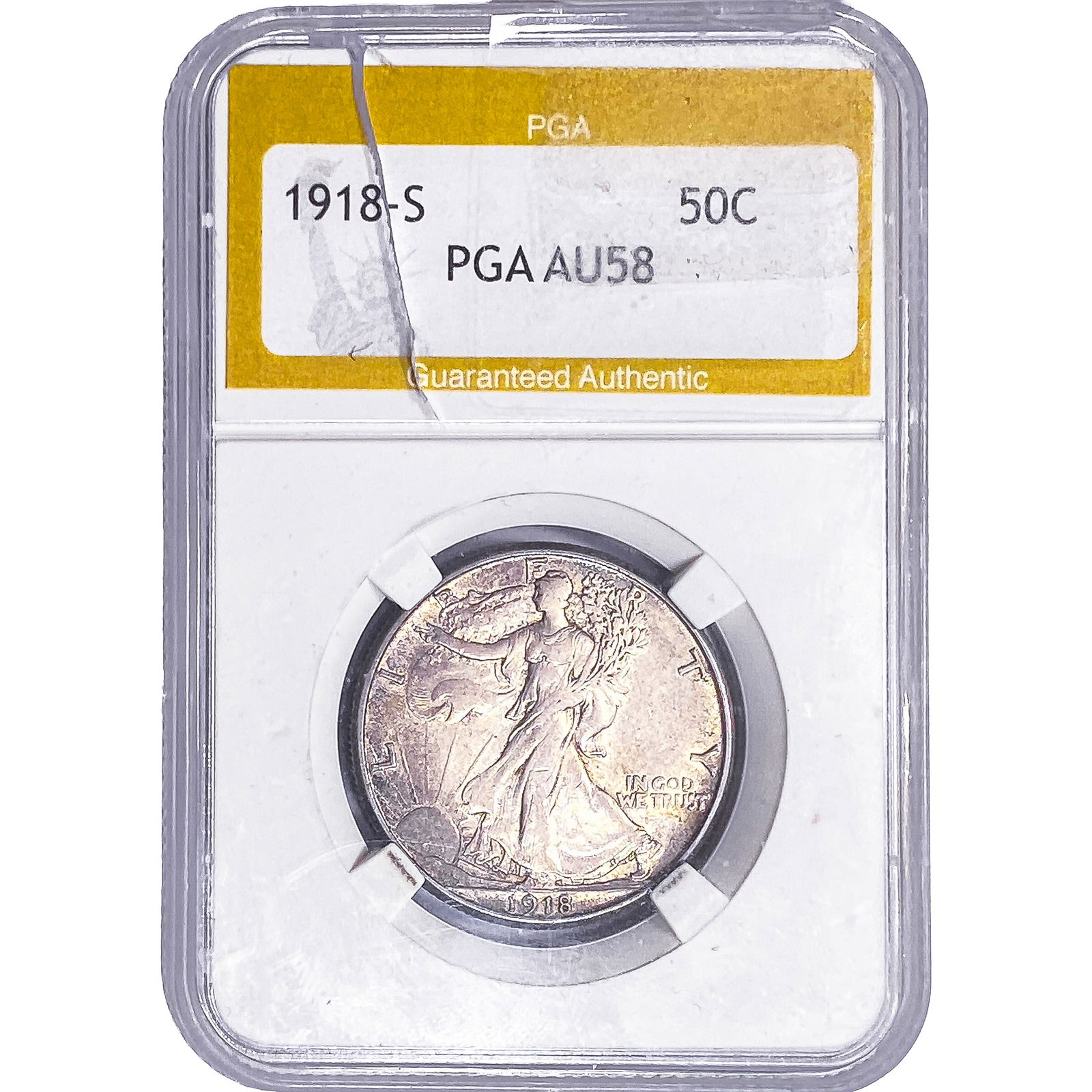 1918-S Walking Liberty Half Dollar PGA AU58: 1918-S Walking Liberty Half Dollar PGA AU58