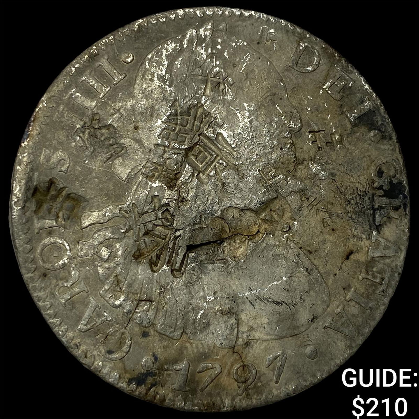 1797 Colonial Spain Silver 8 Reales Punchmarks NEARLY UNCIRCULATED: 1797 Colonial Spain Silver 8 Reales Punchmarks NEARLY UNCIRCULATED