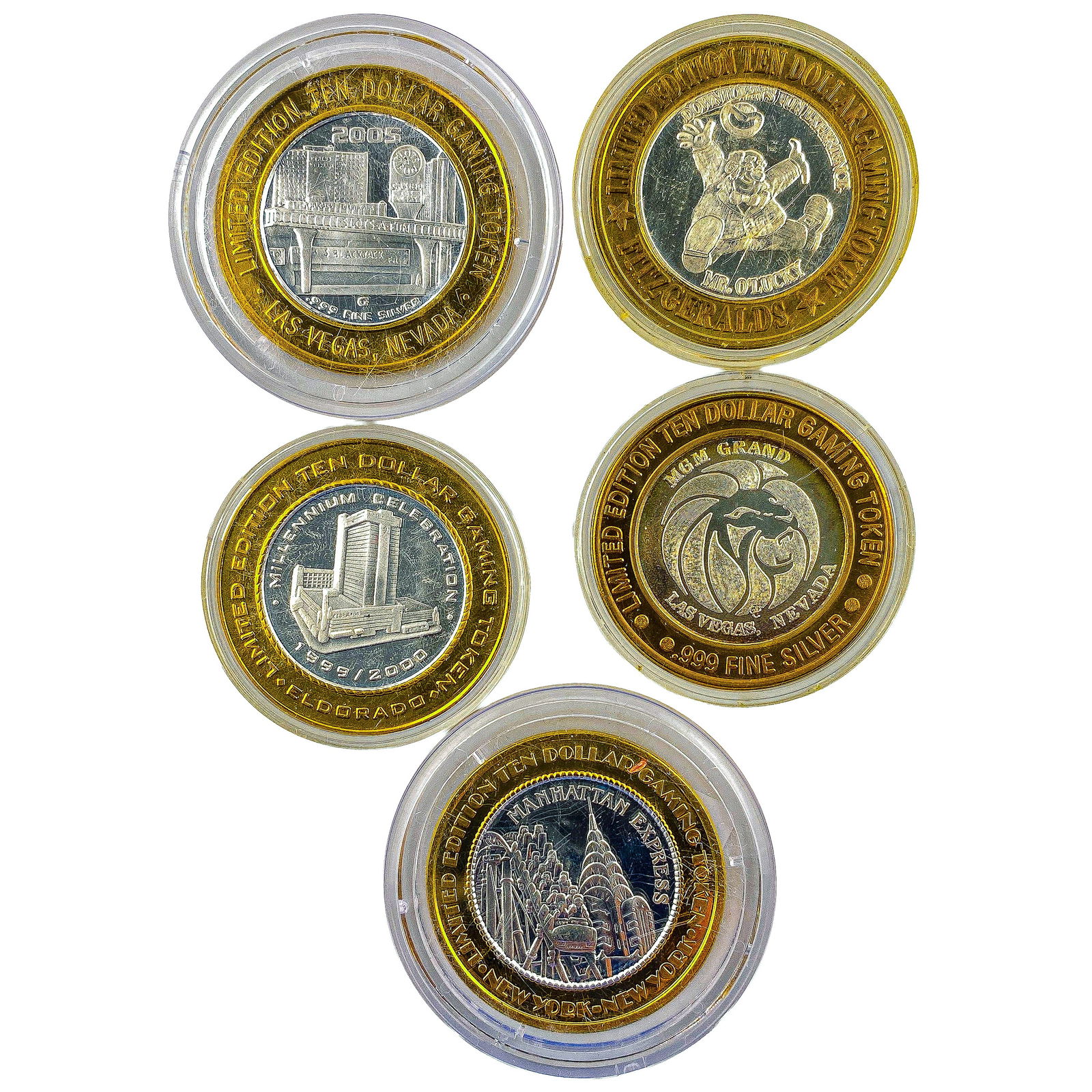 [5 Coins] .60oz Silver $10 Various Casino Tokens: [5 Coins] .60oz Silver $10 Various Casino Tokens