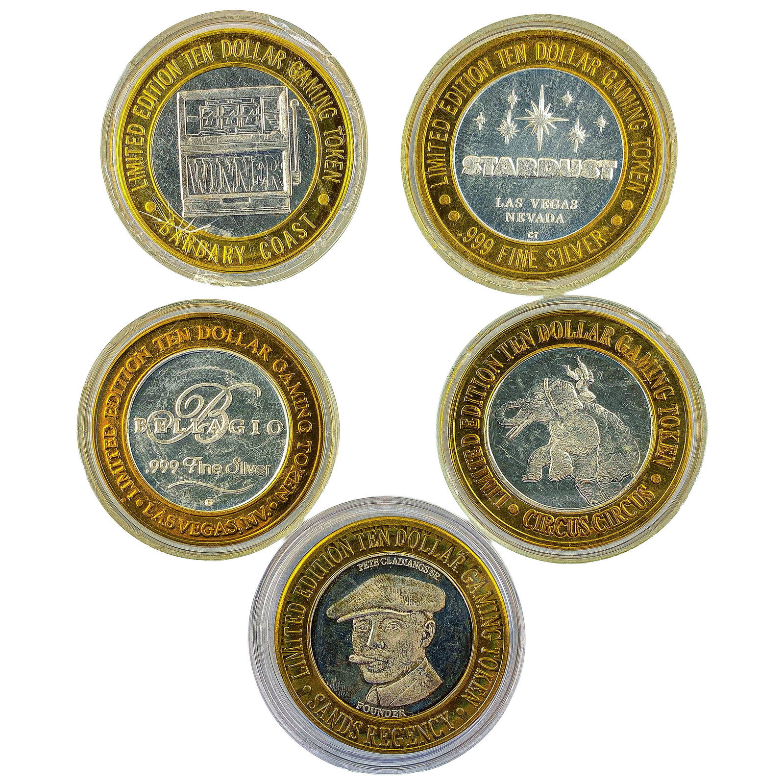 [5 Coins] .60oz Silver $10 Various Casino Tokens: [5 Coins] .60oz Silver $10 Various Casino Tokens