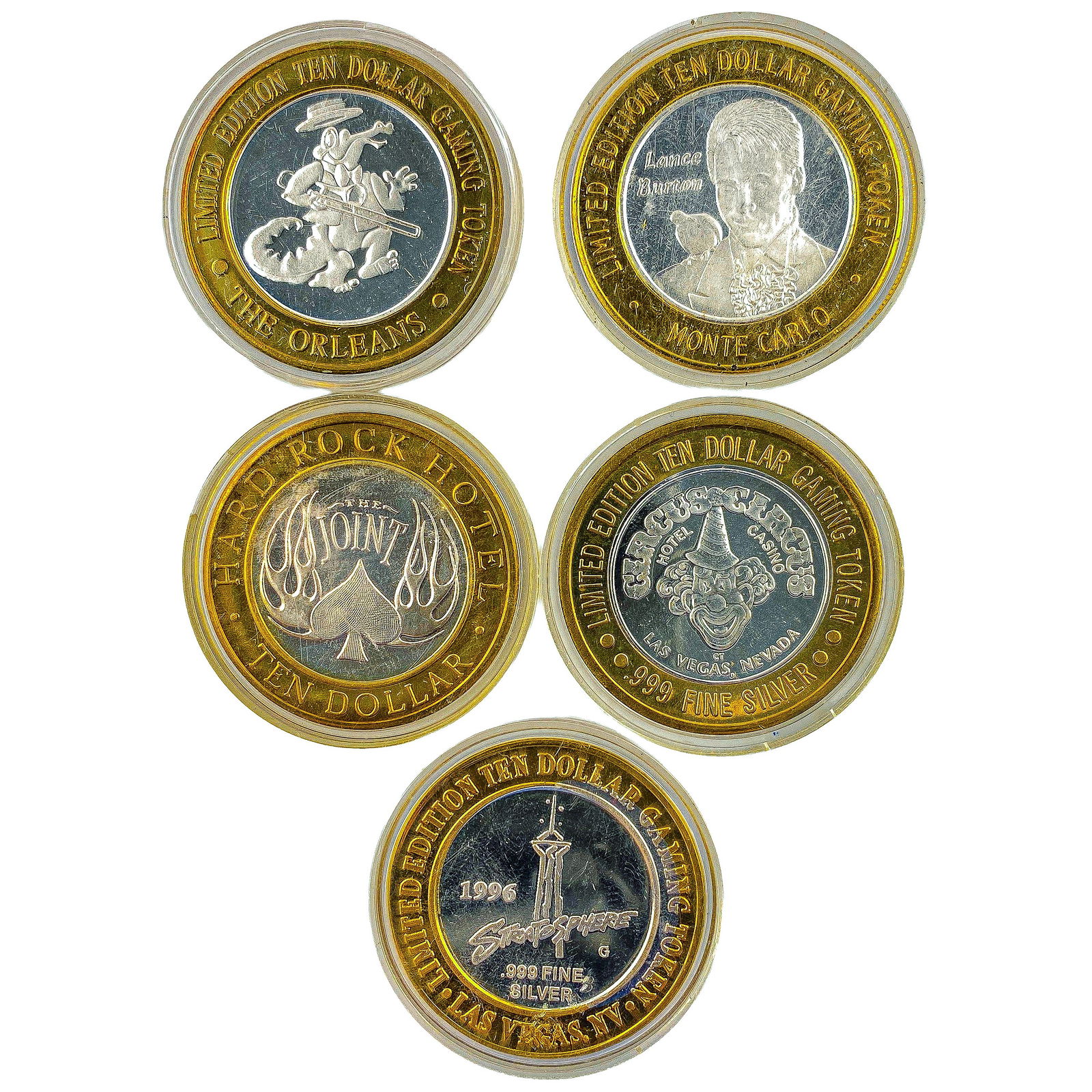 [5 Coins] .60oz Silver $10 Various Casino Tokens: [5 Coins] .60oz Silver $10 Various Casino Tokens
