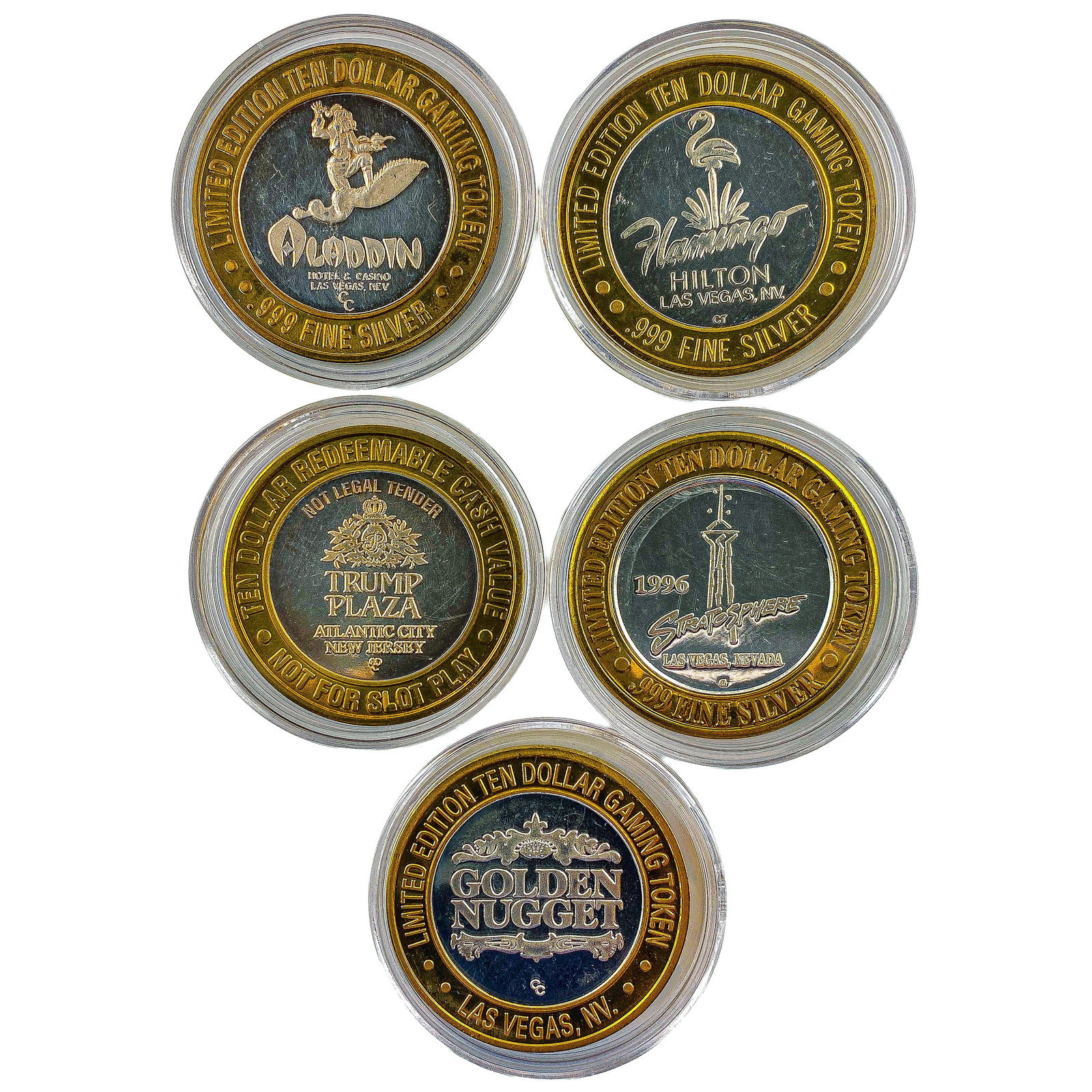 [5 Coins] .60oz Silver $10 Various Casino Tokens: [5 Coins] .60oz Silver $10 Various Casino Tokens