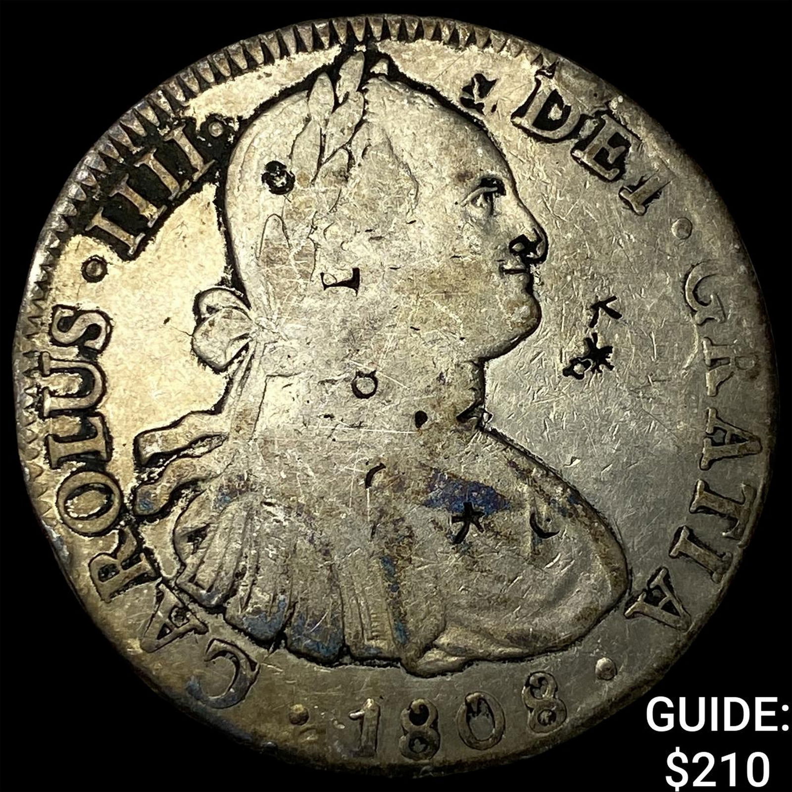 1808 Colonial Spain Silver 8 Reales Punchmarks NEARLY UNCIRCULATED: 1808 Colonial Spain Silver 8 Reales Punchmarks NEARLY UNCIRCULATED