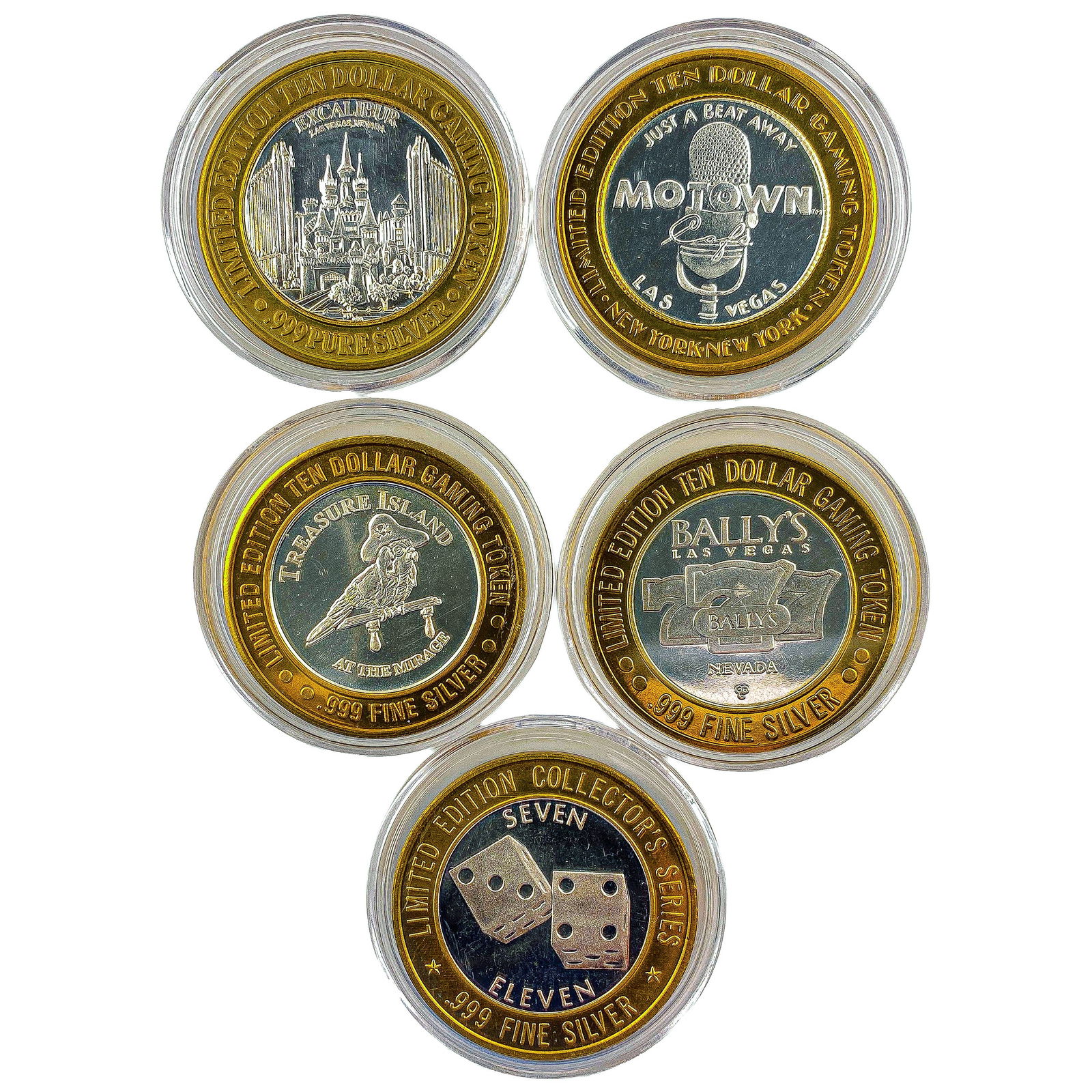 [5 Coins] .60oz Silver $10 Various Casino Tokens: [5 Coins] .60oz Silver $10 Various Casino Tokens