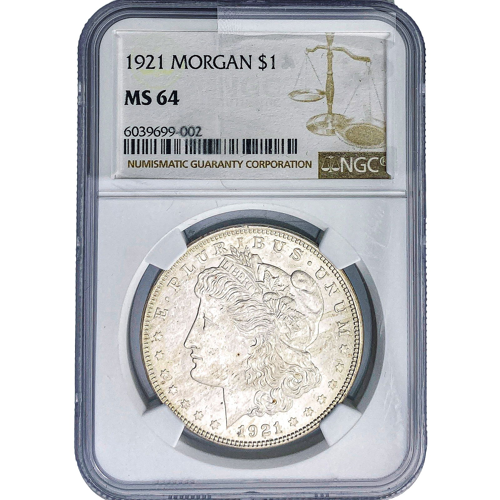 1921 Morgan Silver Dollar NGC MS64: 1921 Morgan Silver Dollar NGC MS64
