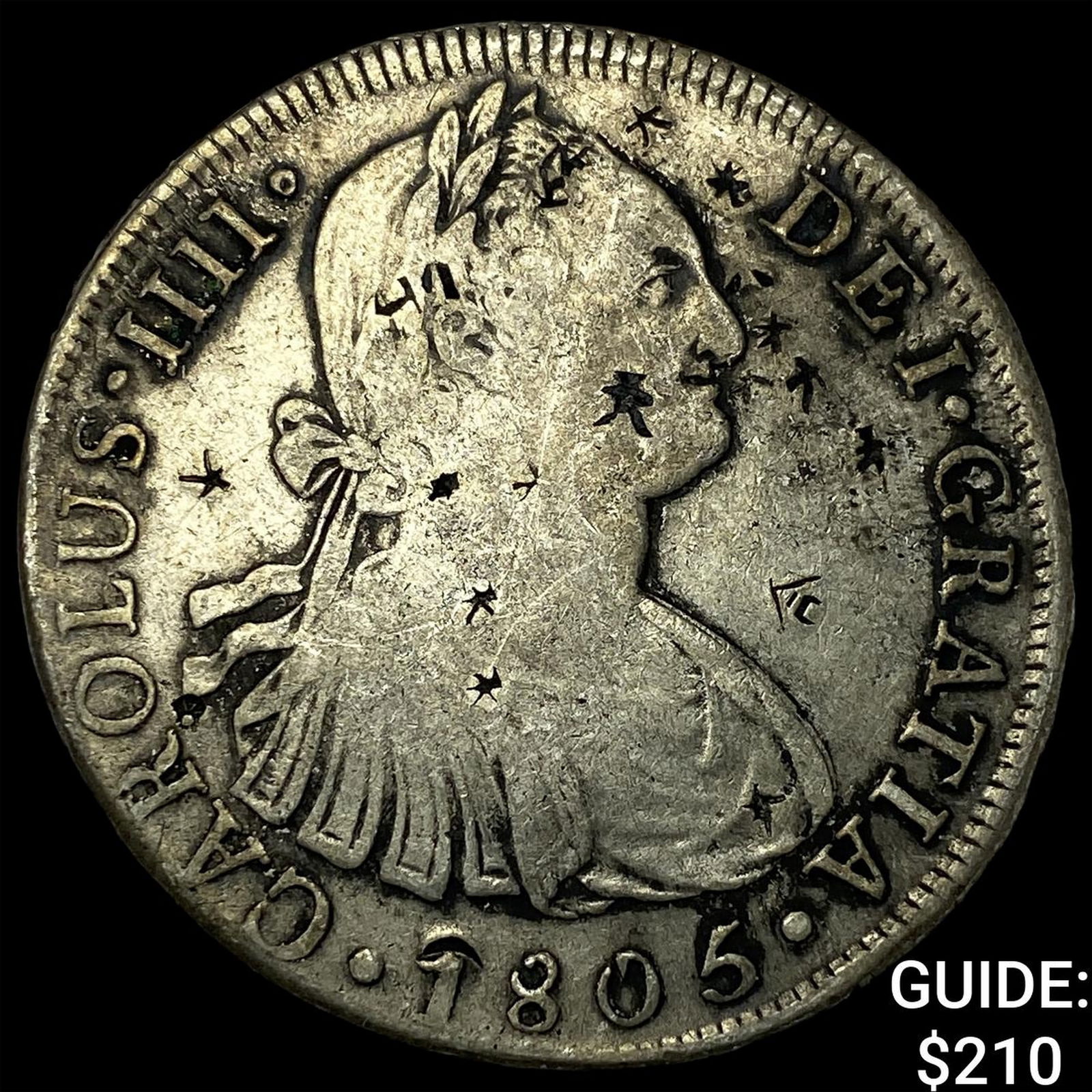 1805 Colonial Spain Silver 8 Reales Punchmarks NEARLY UNCIRCULATED: 1805 Colonial Spain Silver 8 Reales Punchmarks NEARLY UNCIRCULATED