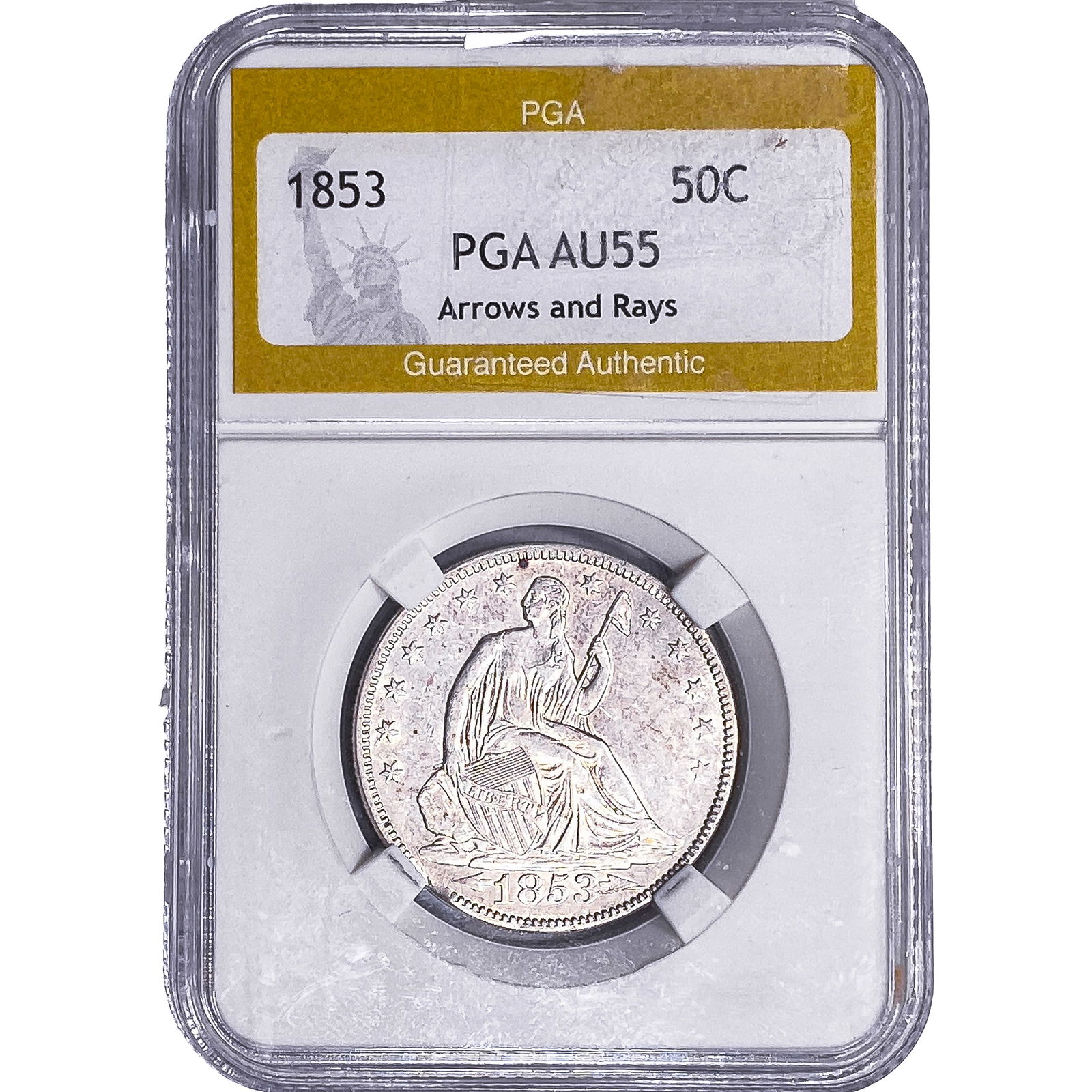 1853 Seated Liberty Half Dollar PGA AU55: 1853 Seated Liberty Half Dollar PGA AU55