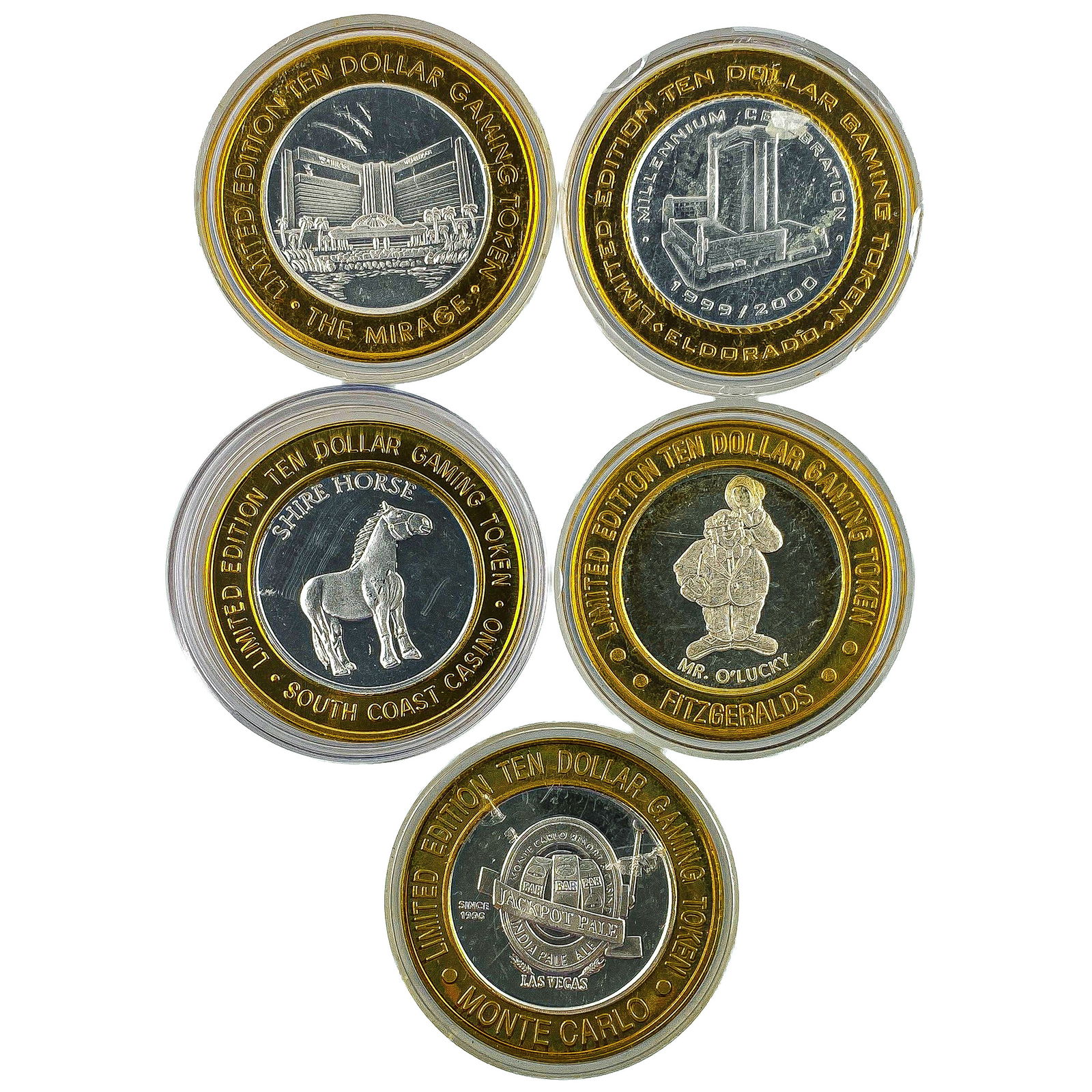 [5 Coins] .60oz Silver $10 Various Casino Tokens: [5 Coins] .60oz Silver $10 Various Casino Tokens