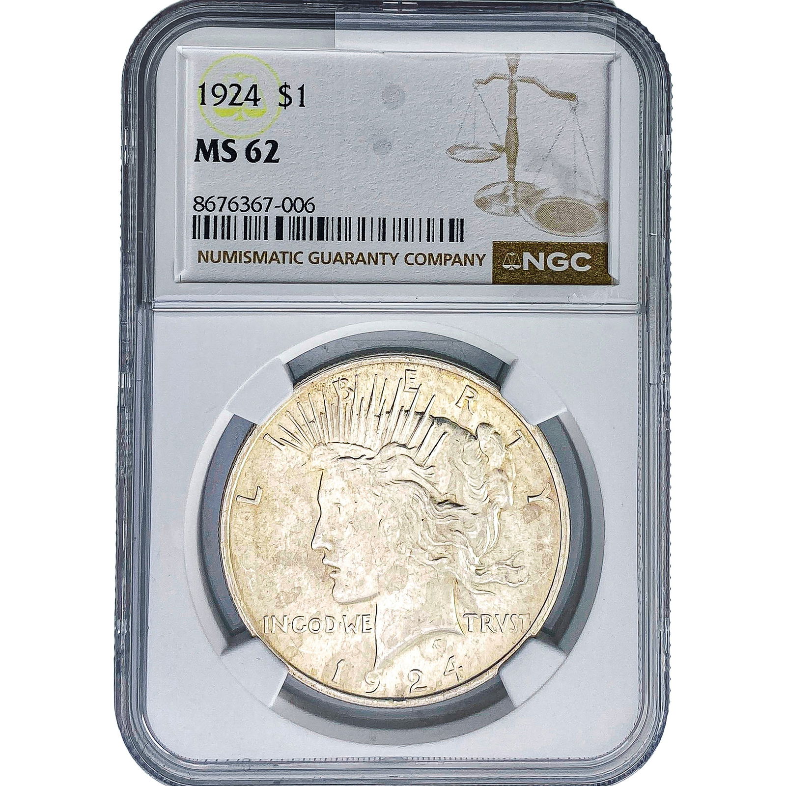 1924 Silver Peace Dollar NGC MS62 (1 of 2)