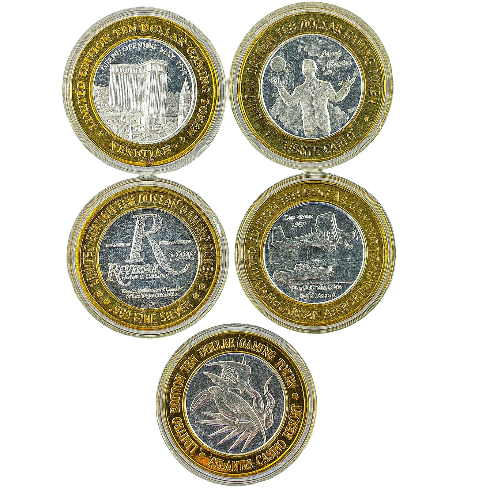 [5 Coins] .60oz Silver $10 Various Casino Tokens: [5 Coins] .60oz Silver $10 Various Casino Tokens