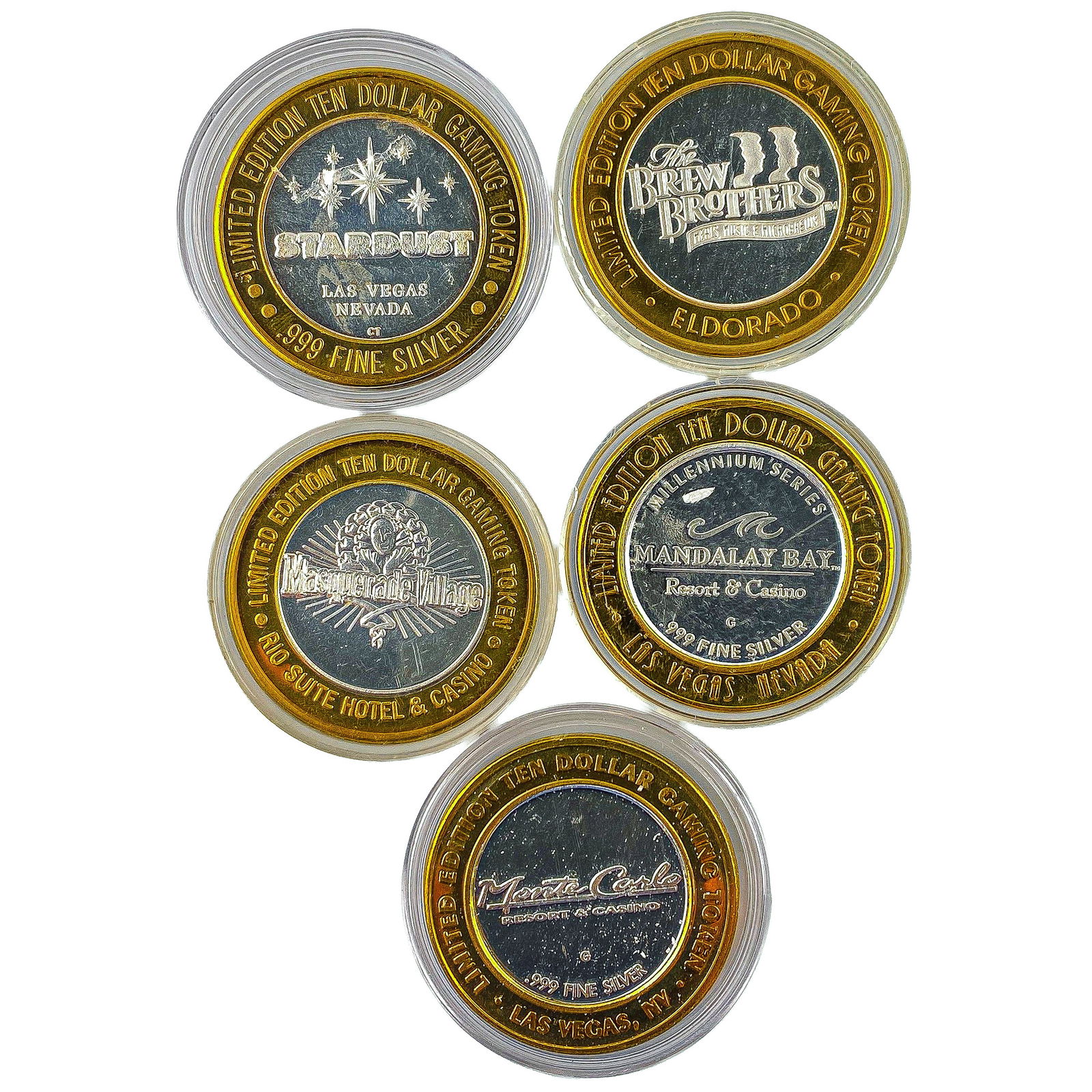 [5 Coins] .60oz Silver $10 Various Casino Tokens: [5 Coins] .60oz Silver $10 Various Casino Tokens