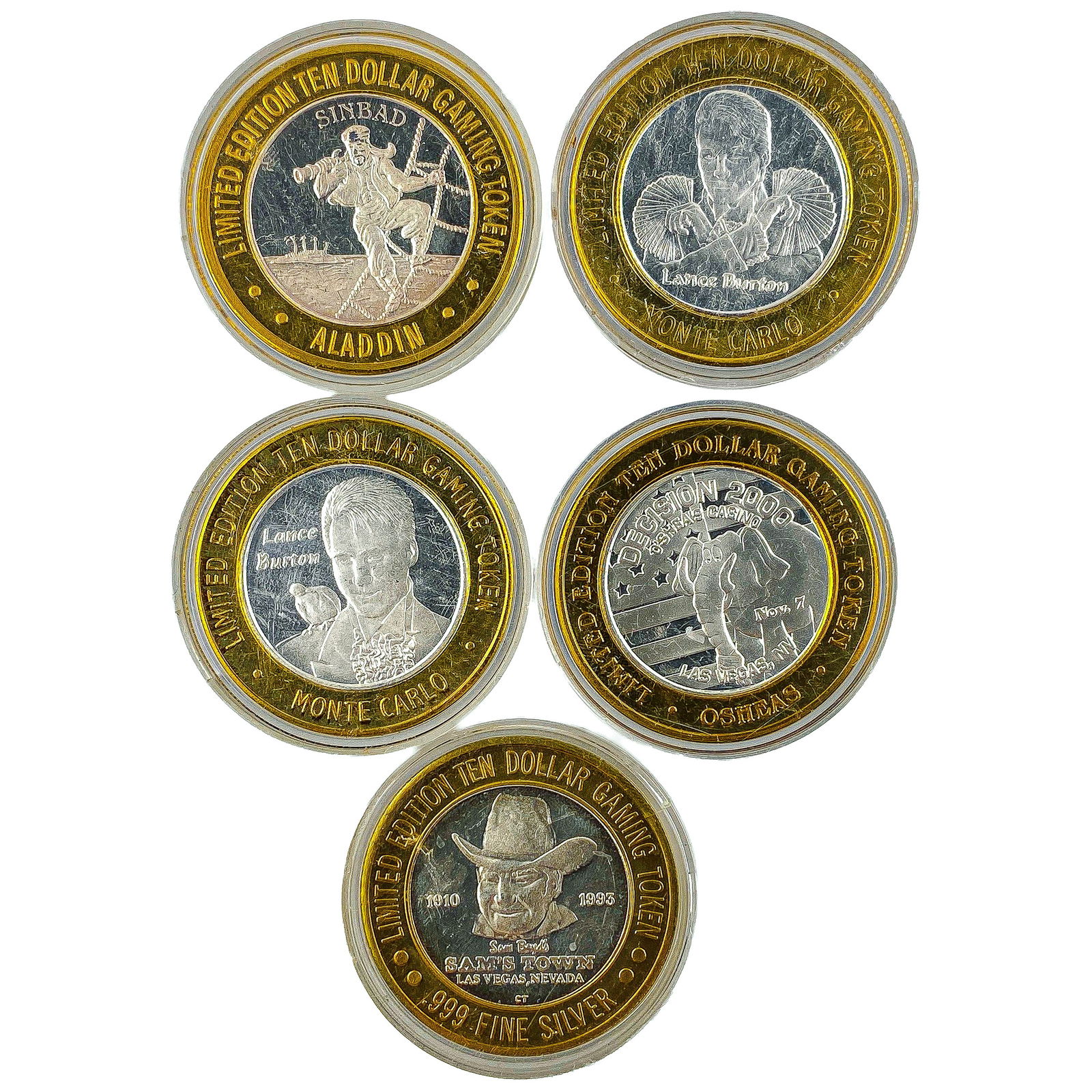 [5 Coins] .60oz Silver $10 Various Casino Tokens: [5 Coins] .60oz Silver $10 Various Casino Tokens