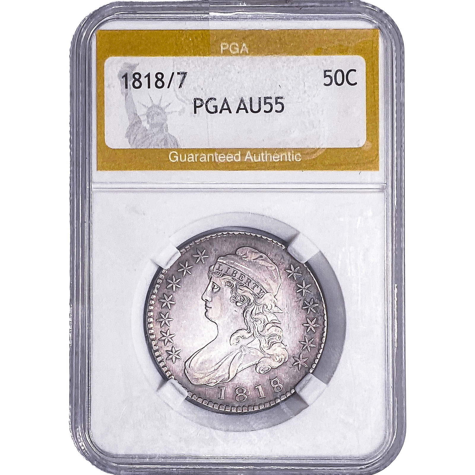 1818/7 Capped Bust Half Dollar PGA AU55: 1818/7 Capped Bust Half Dollar PGA AU55