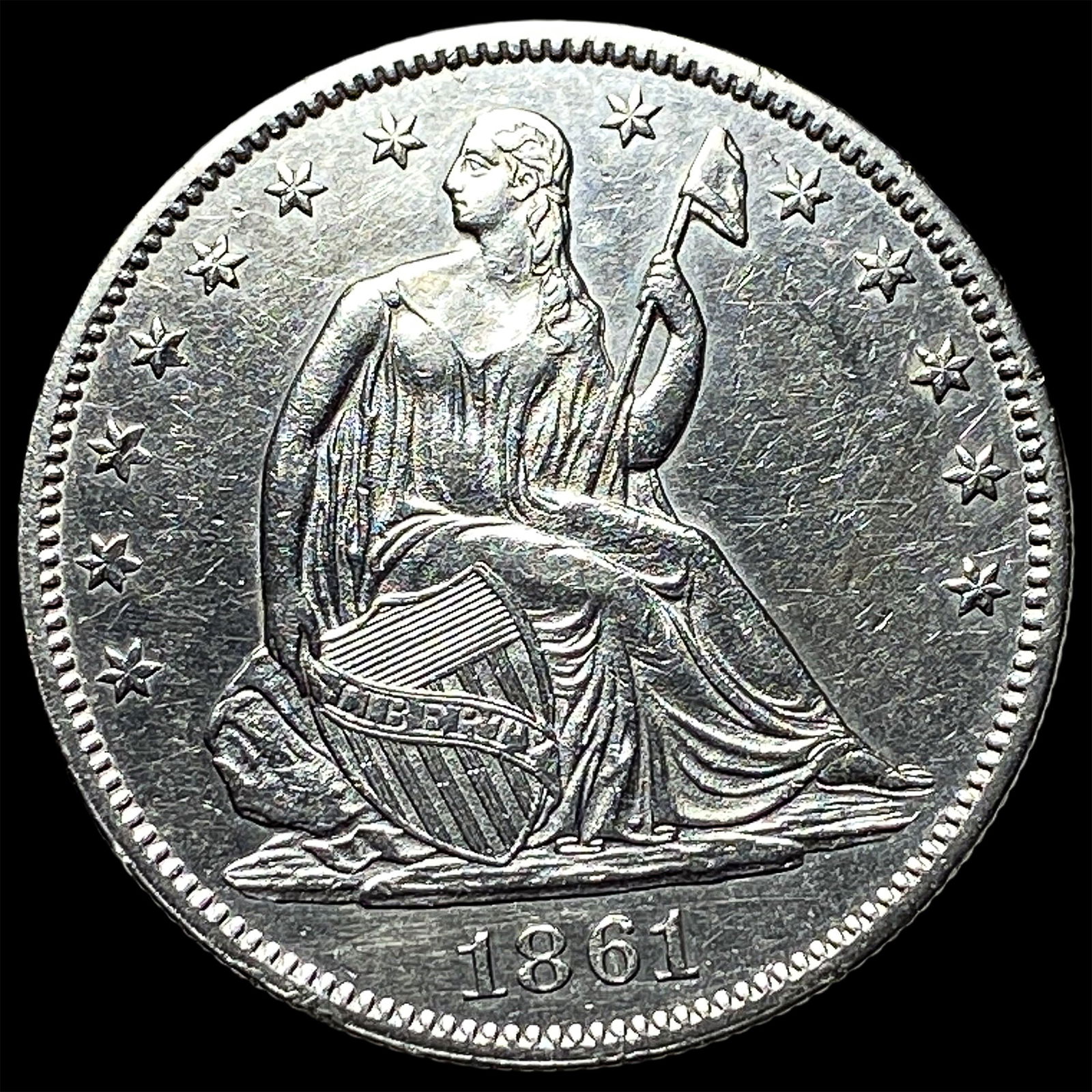 1861 Seated Liberty Half Dollar CLOSELY UNCIRCULATED: 1861 Seated Liberty Half Dollar CLOSELY UNCIRCULATED